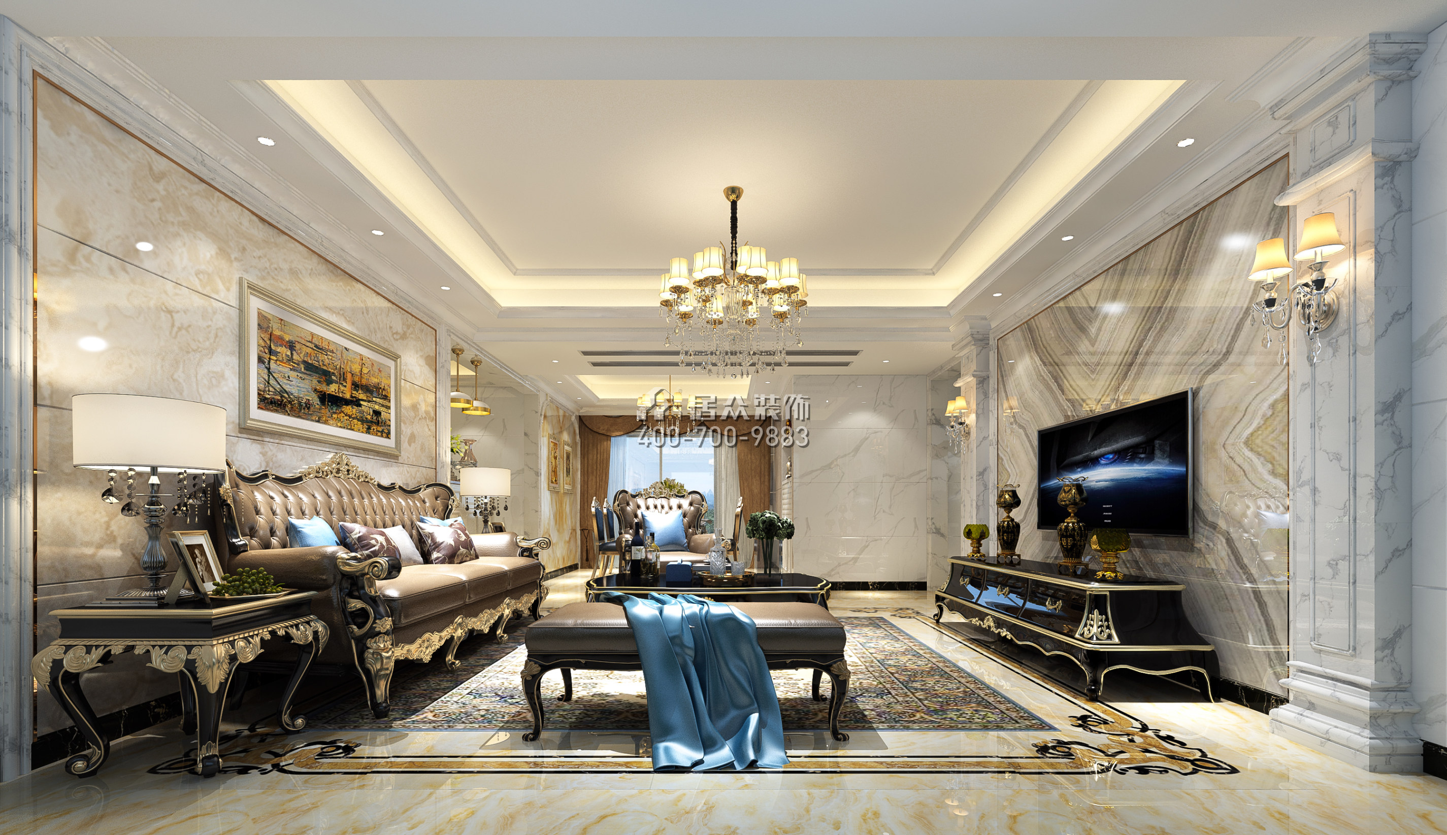 前海丹华园128平方米欧式风格平层户型客厅装修效果图