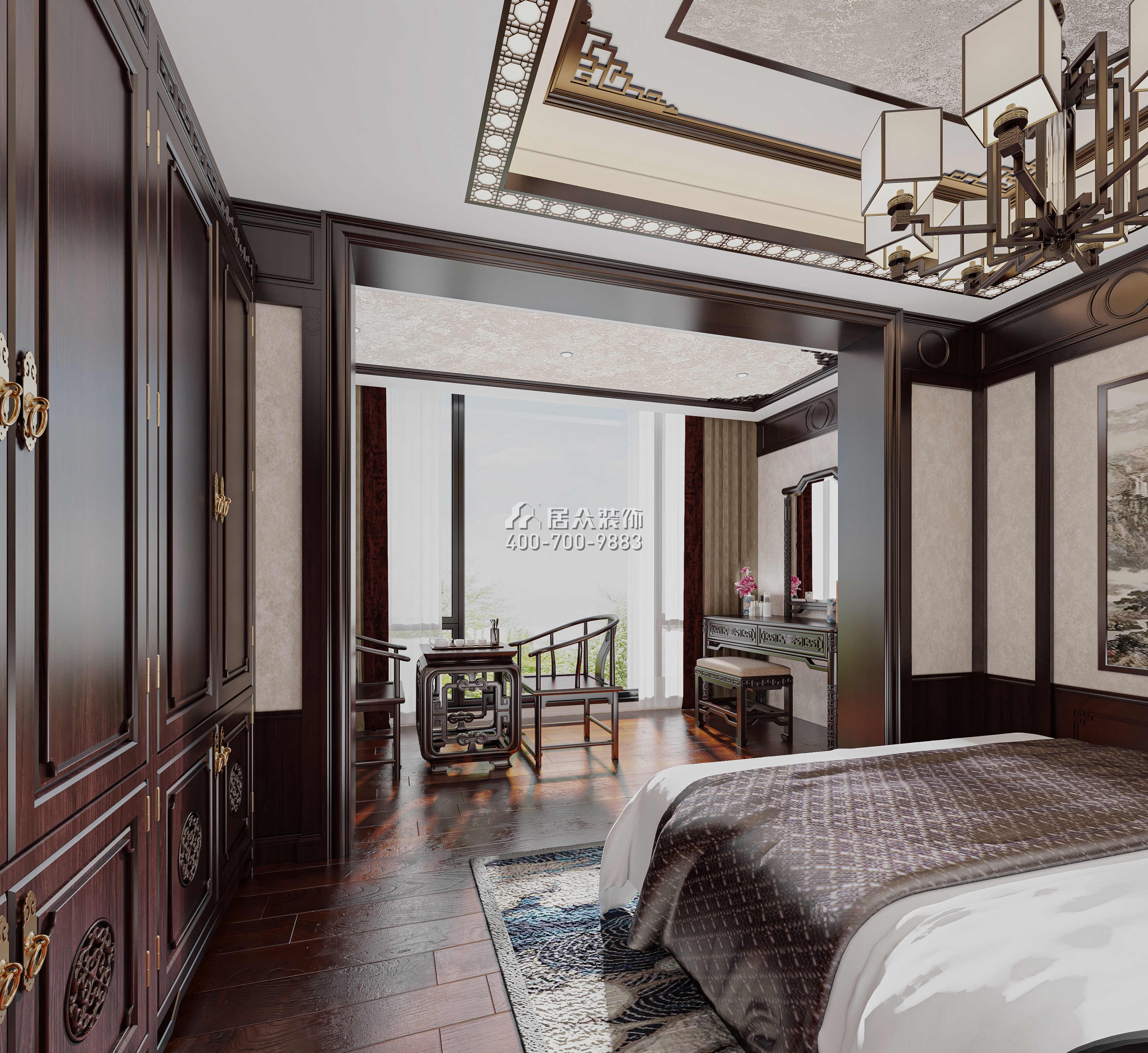 金地格林泊乐270平方米中式风格别墅户型卧室装修效果图