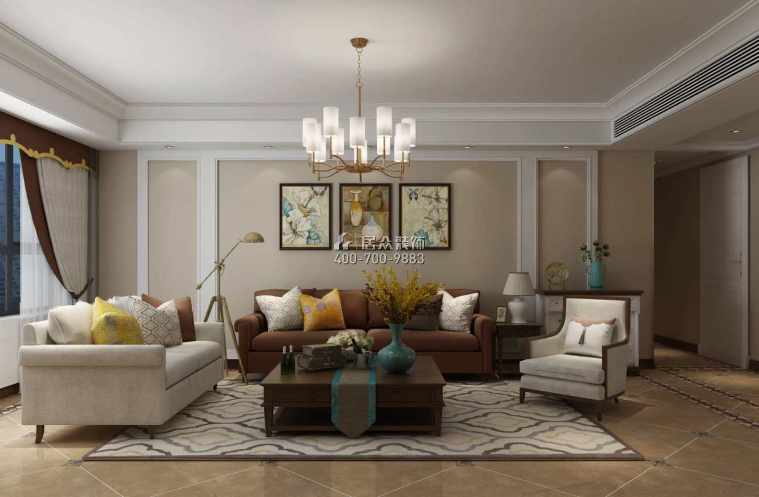 德景园142平方米美式风格平层户型客厅装修效果图