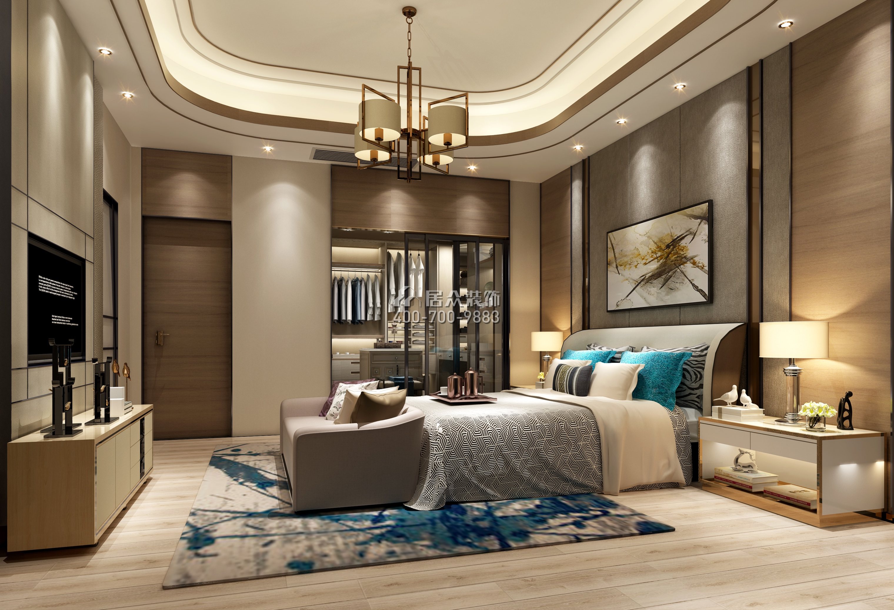鼎峰尚境600平方米现代简约风格别墅户型卧室装修效果图