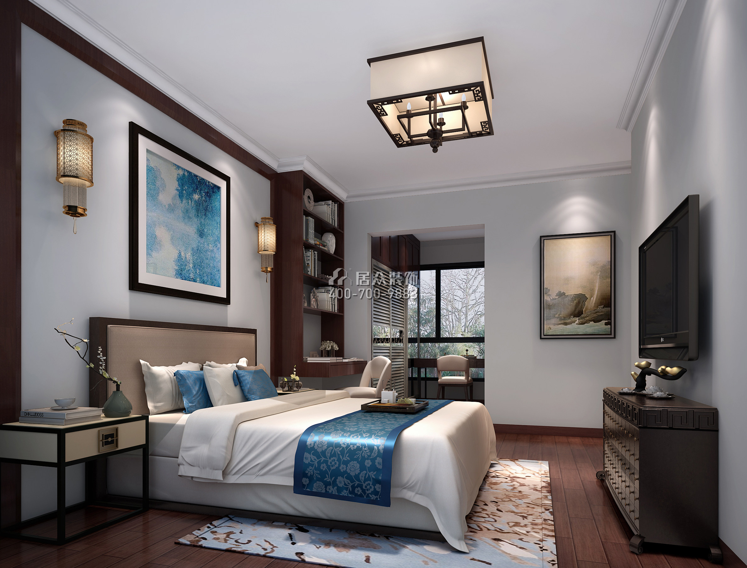 佳兆业前海广场120平方米中式风格平层户型卧室装修效果图
