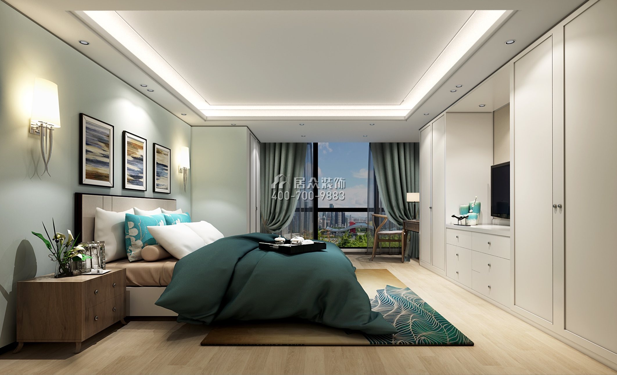 兰溪谷二期215平方米现代简约风格复式户型卧室装修效果图