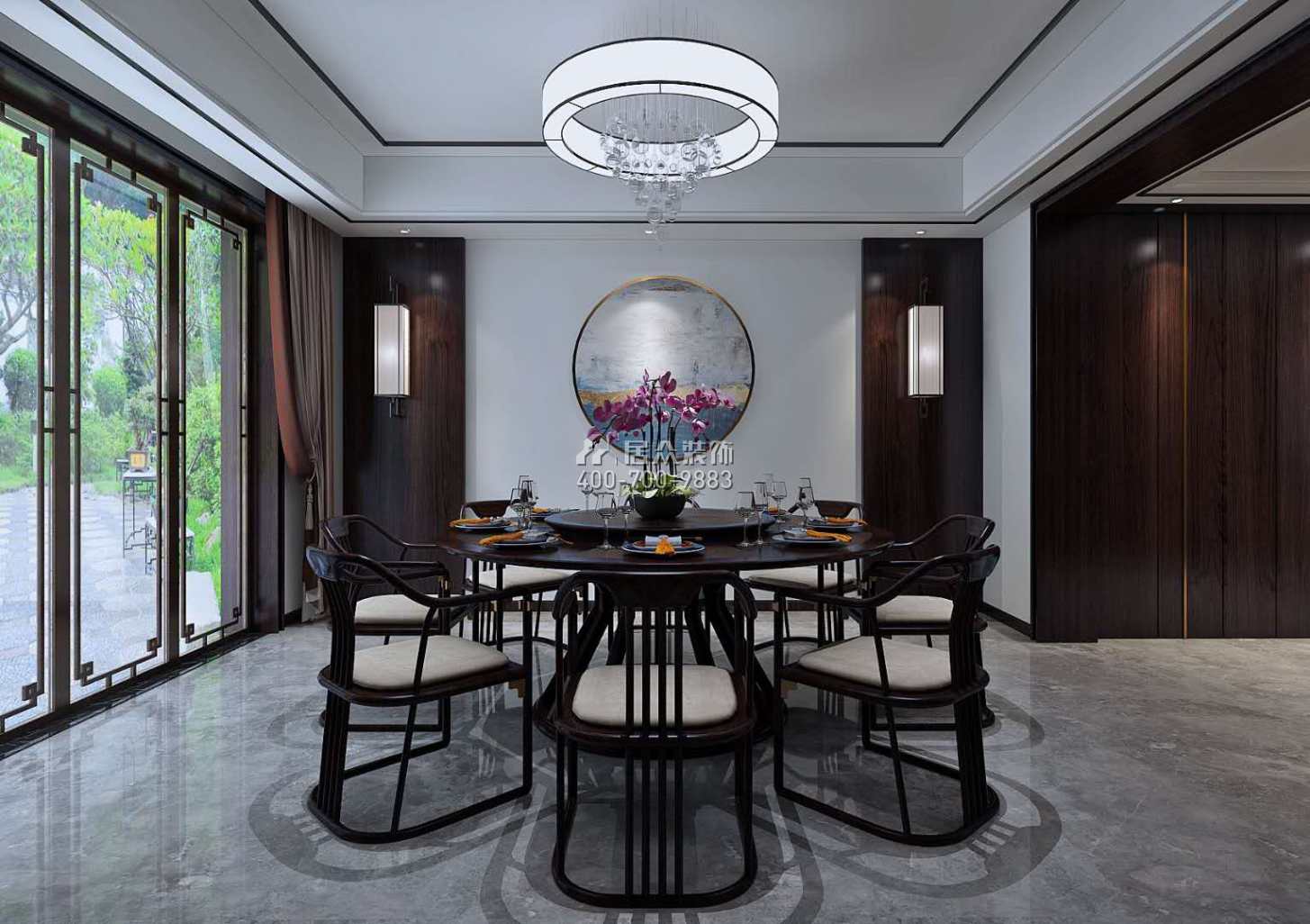 龙吟水榭500平方米中式风格别墅户型餐厅装修效果图