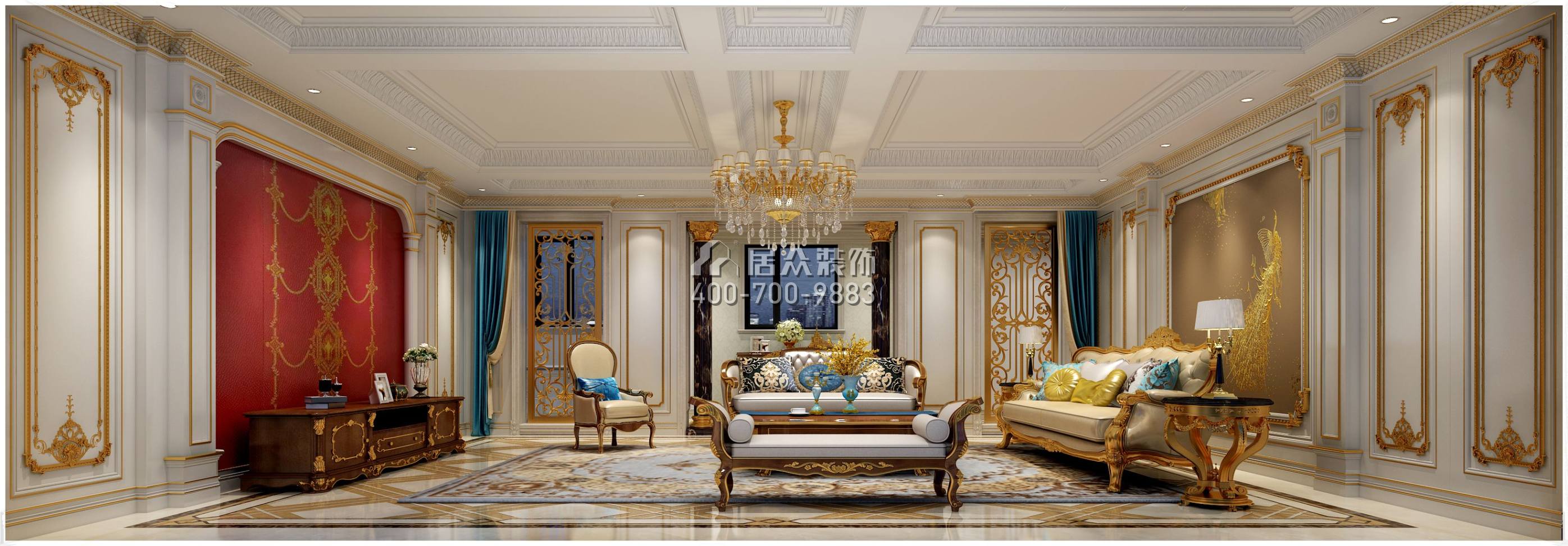 星沙碧桂園400平方米歐式風格平層戶型客廳裝修效果圖