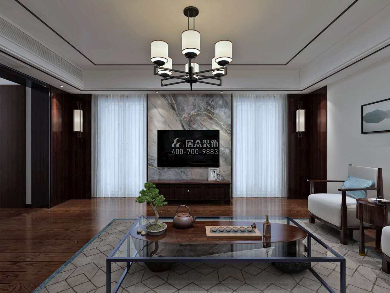 龍吟水榭500平方米中式風格別墅戶型客廳裝修效果圖