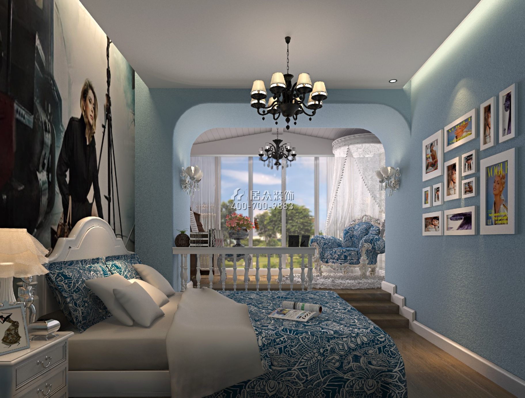 君汇新天178平方米地中海风格平层户型卧室装修效果图