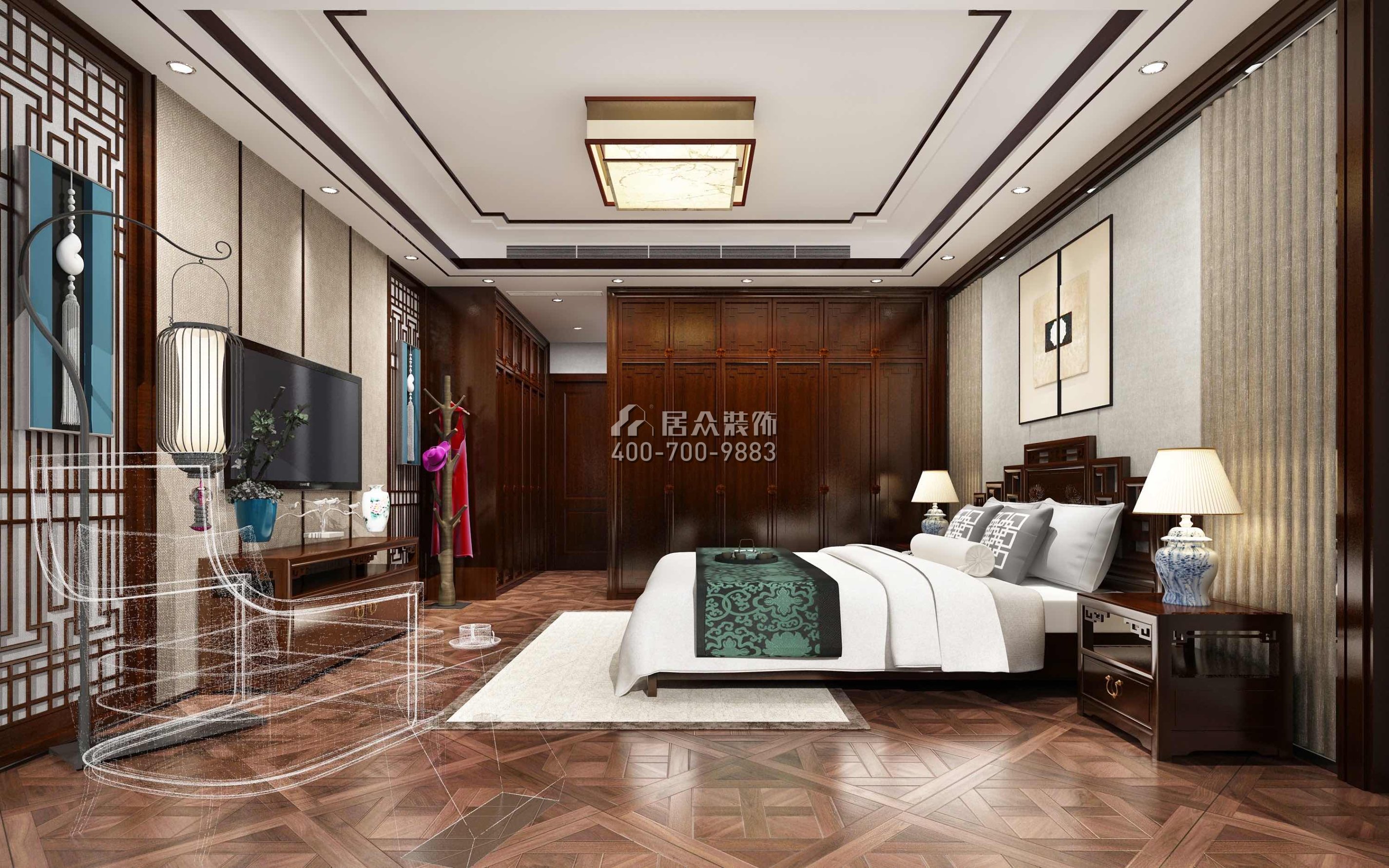 博林天瑞328平方米中式风格平层户型卧室装修效果图