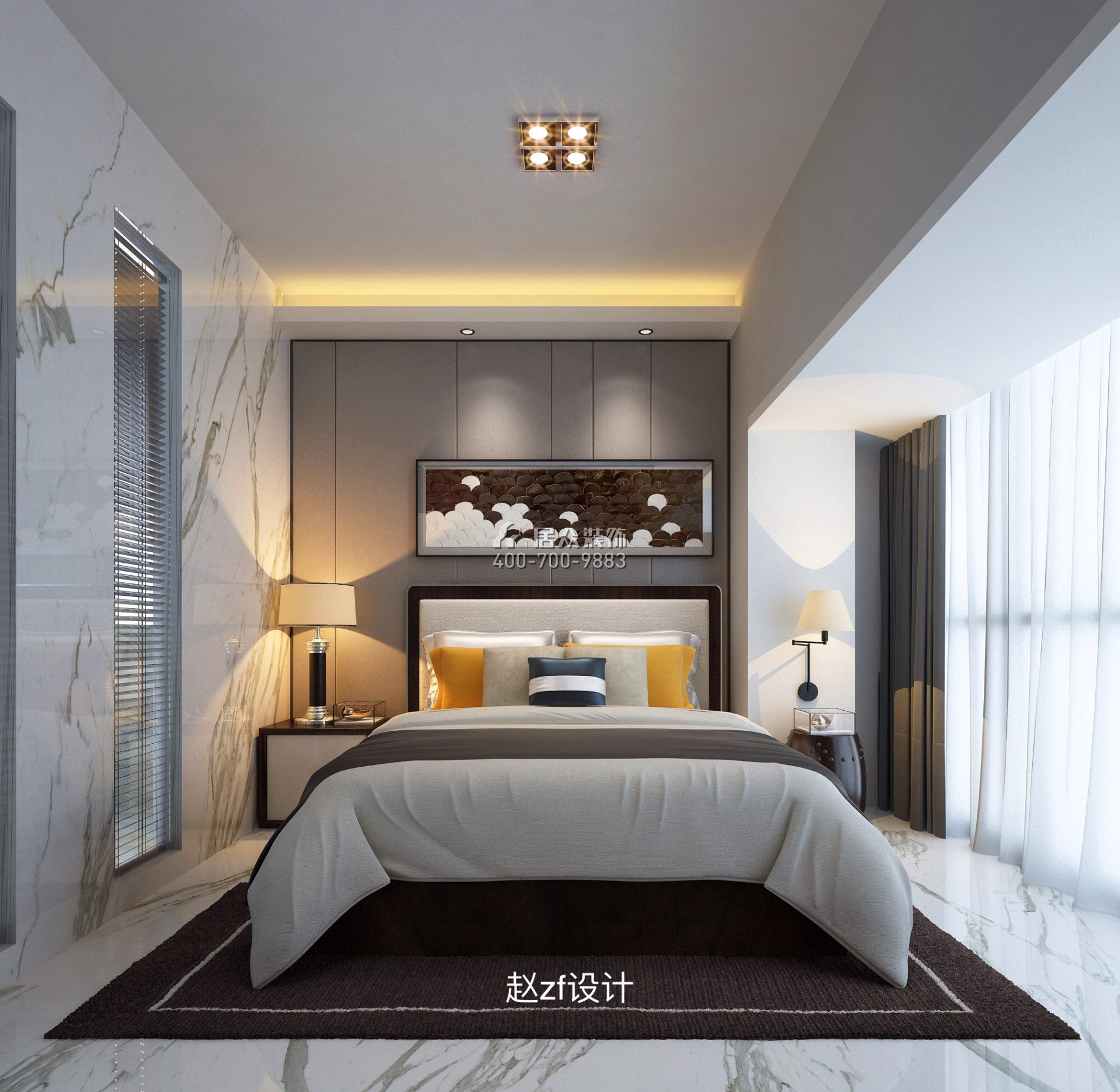 虹湾花园100平方米现代简约风格平层户型卧室装修效果图