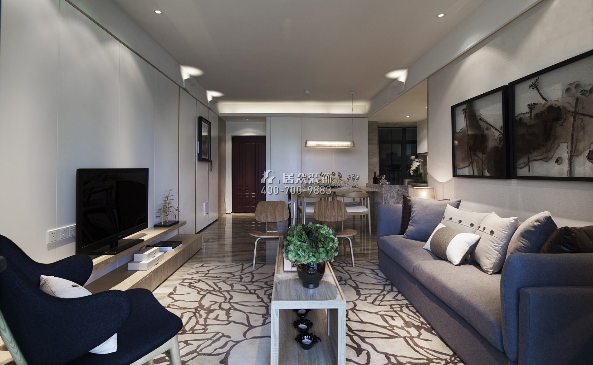 熙龙湾花园120平方米现代简约风格平层户型客厅装修效果图