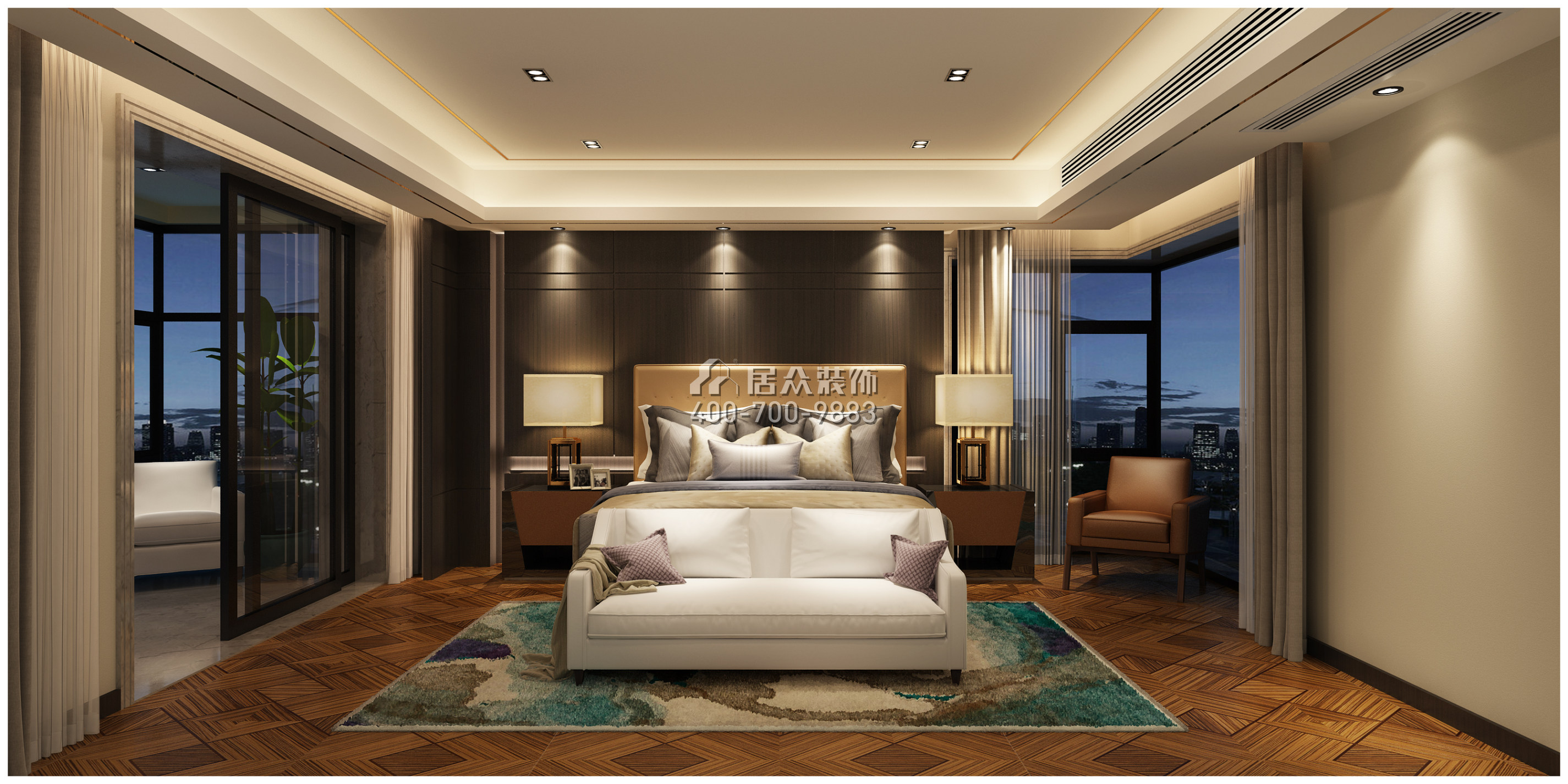 北辰定江洋285平方米现代简约风格平层户型卧室装修效果图