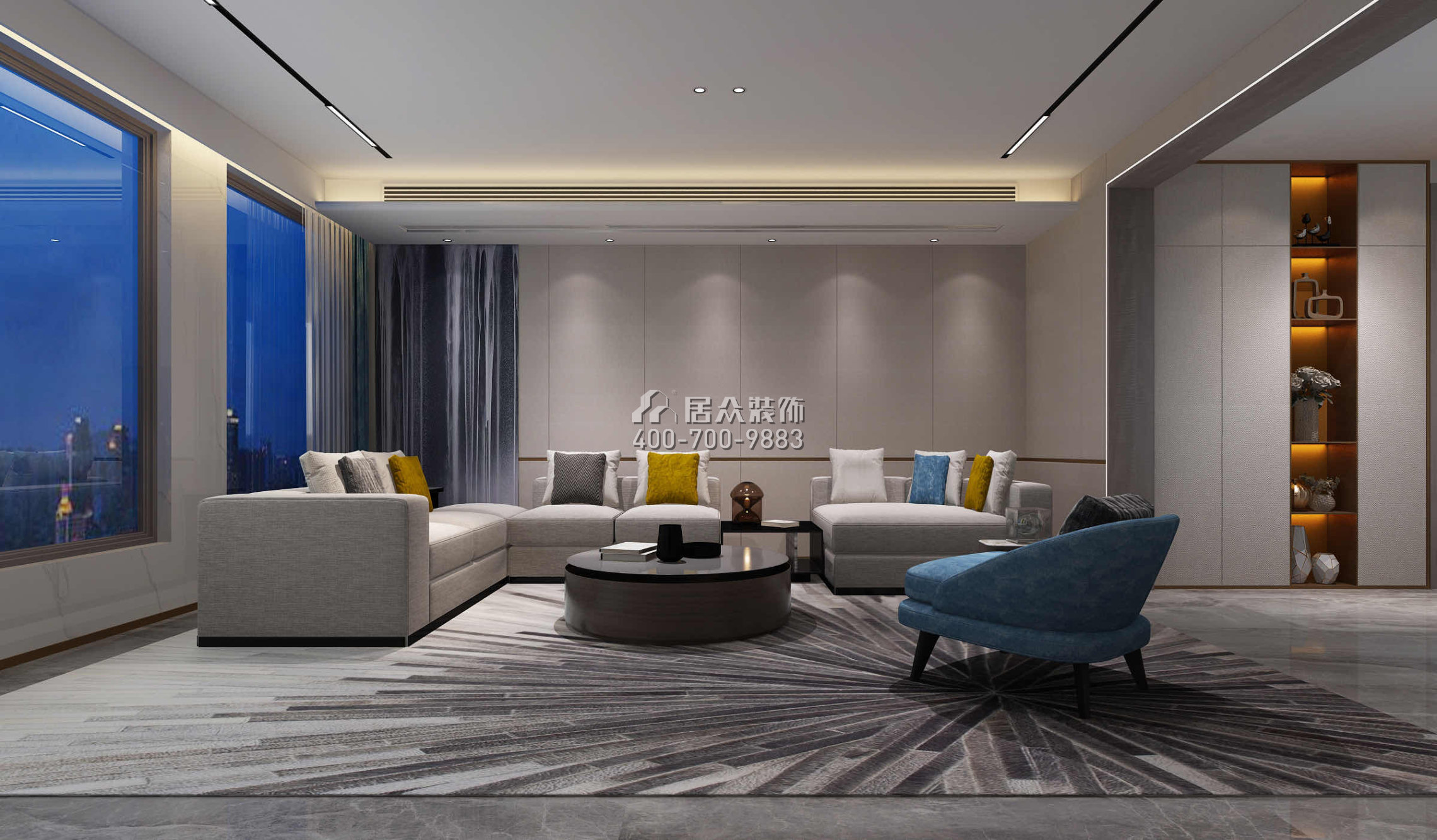 中铁元湾380平方米现代简约风格平层户型客厅装修效果图
