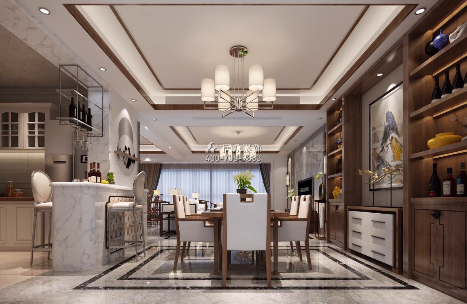 美的君兰江山178平方米中式风格平层户型餐厅装修效果图