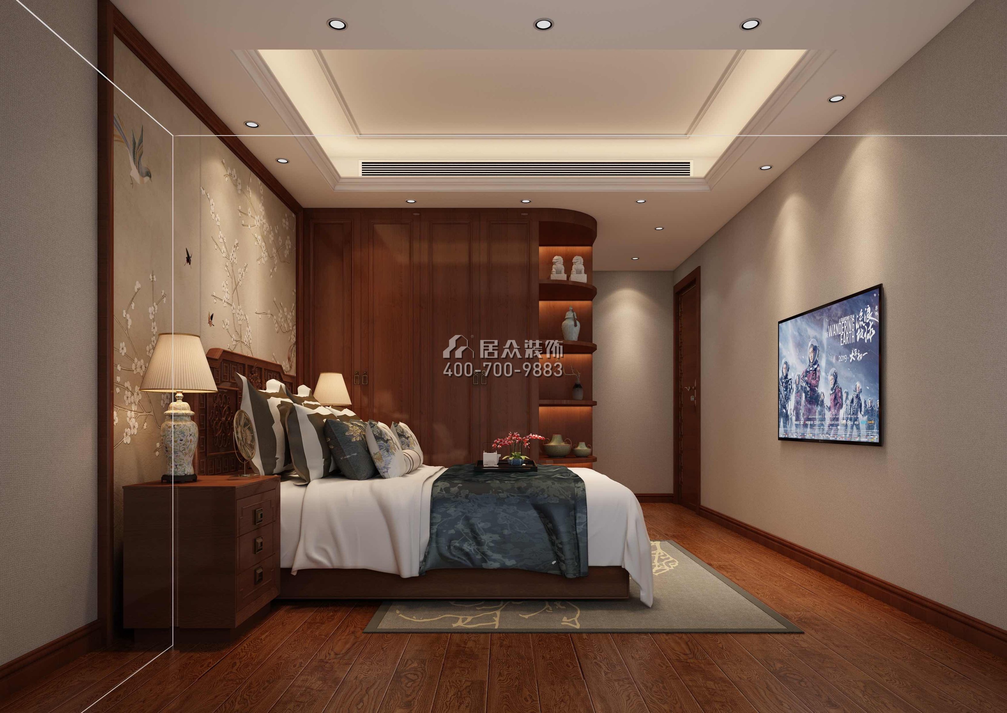天鹅湖花园三期122平方米中式风格平层户型卧室装修效果图