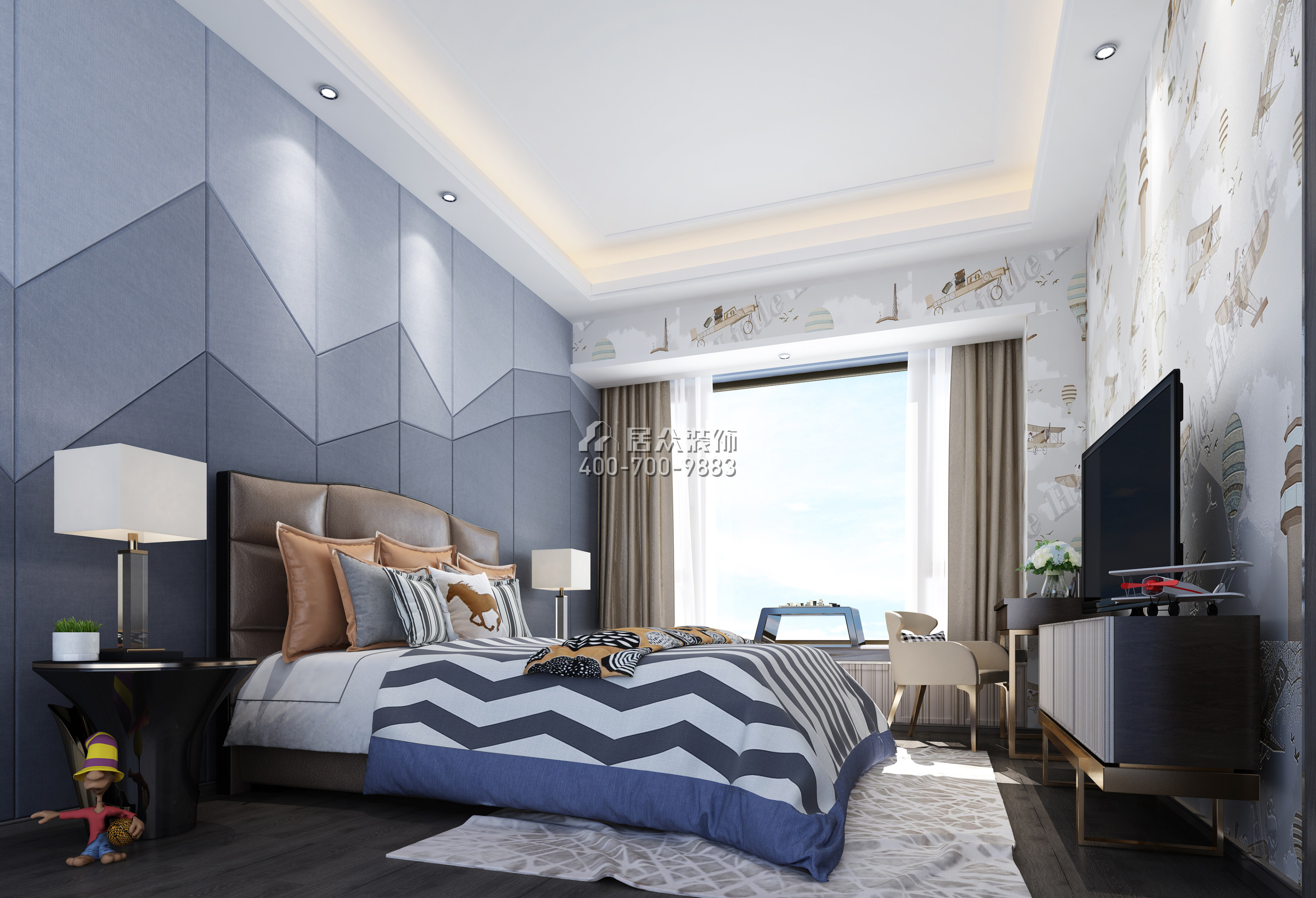 保利国际广场250平方米现代简约风格平层户型卧室装修效果图