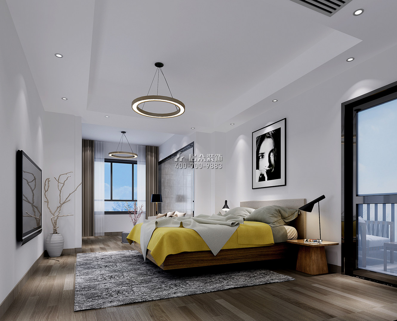 御林山400平方米现代简约风格复式户型卧室装修效果图
