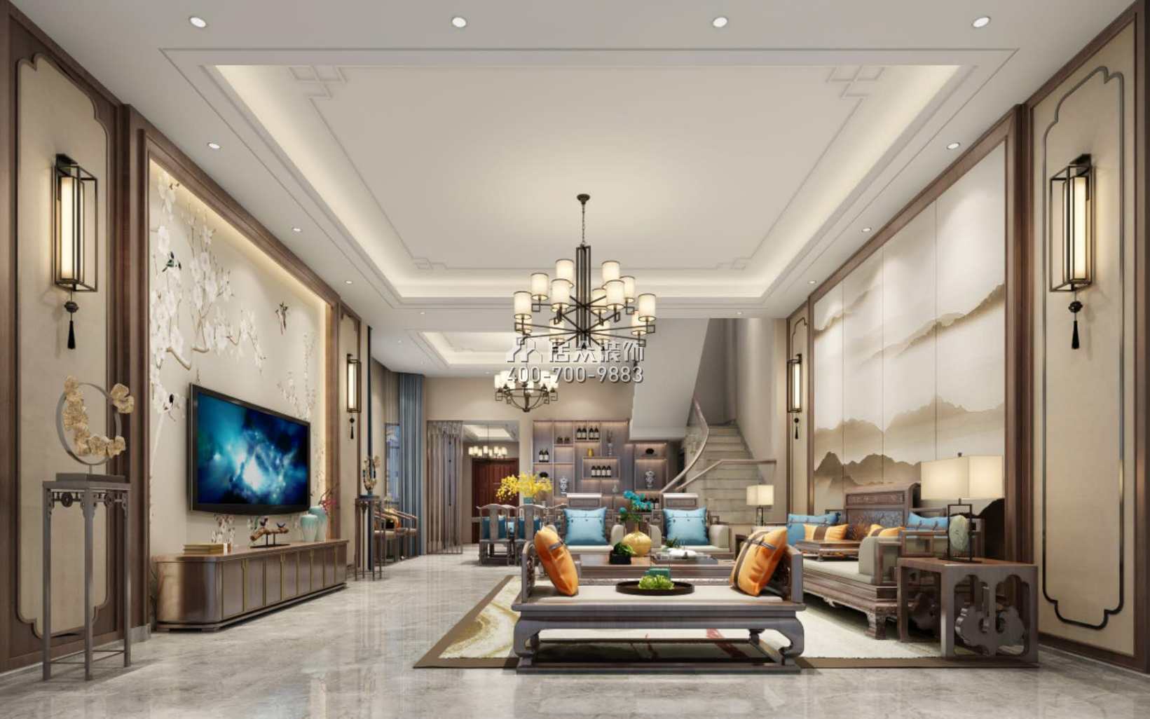 海逸豪庭尚都280平方米中式風格別墅戶型客廳裝修效果圖
