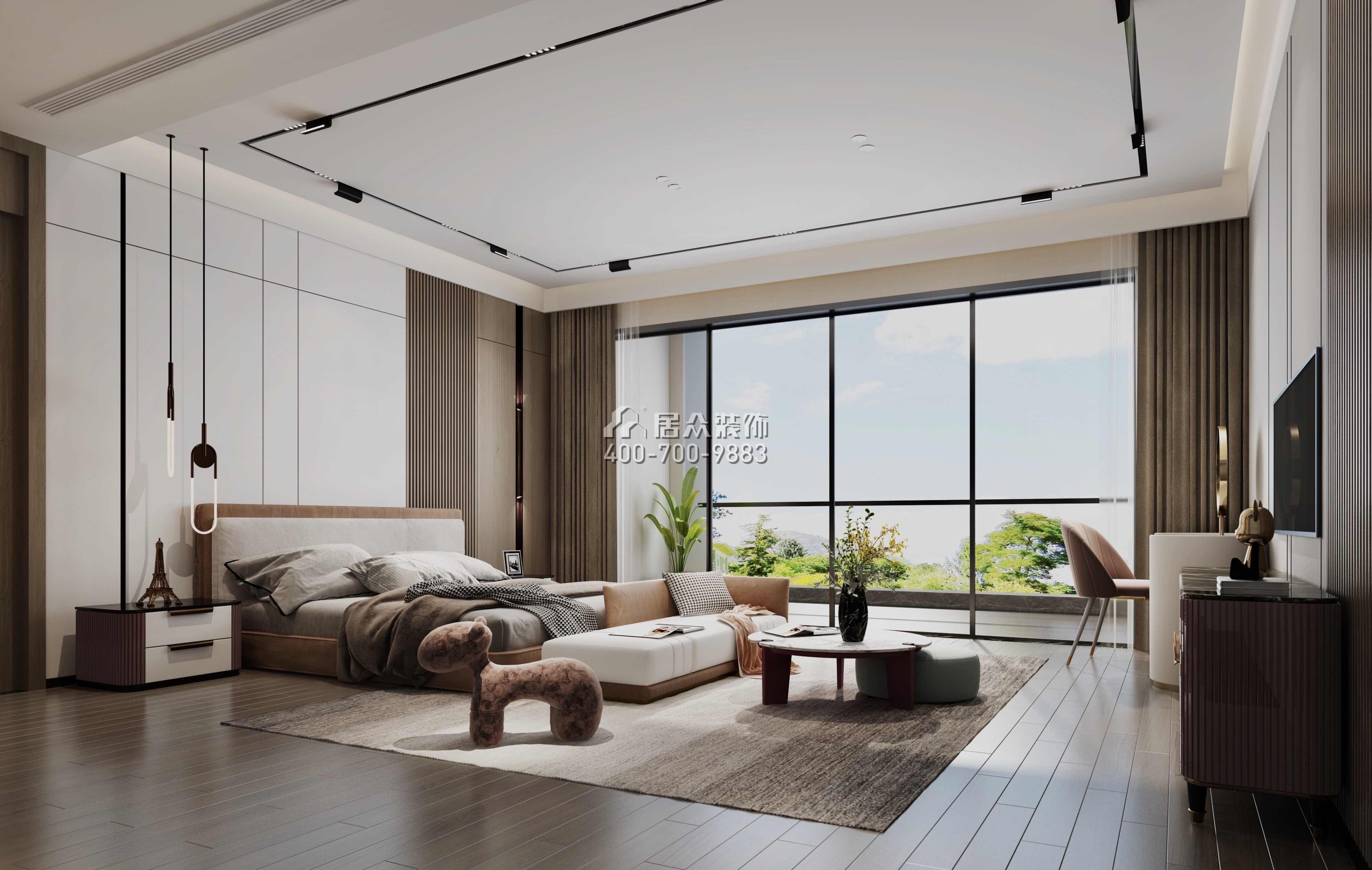 观园1500平方米现代简约风格别墅户型卧室装修效果图