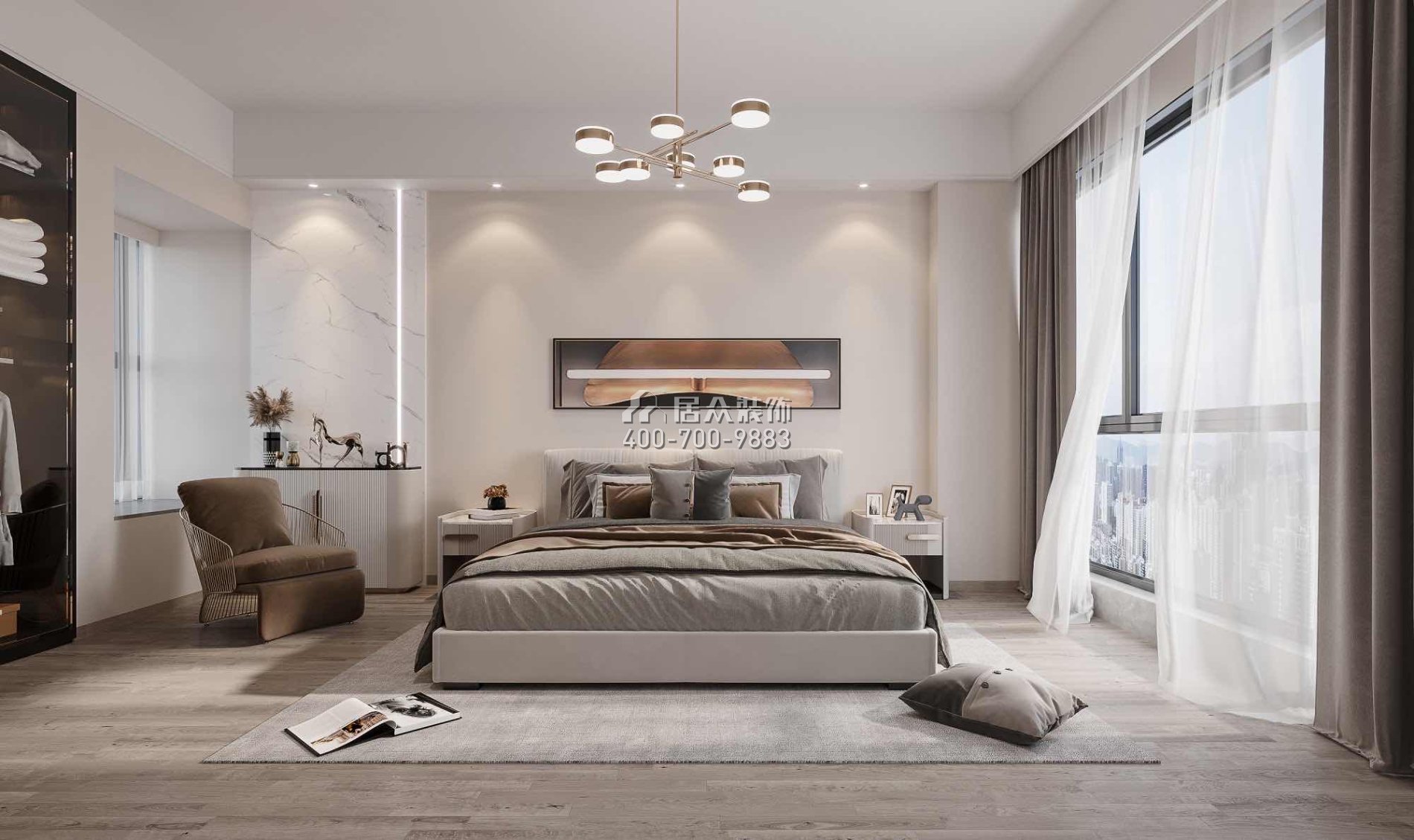 华盛·西荟城4期159平方米现代简约风格平层户型卧室装修效果图