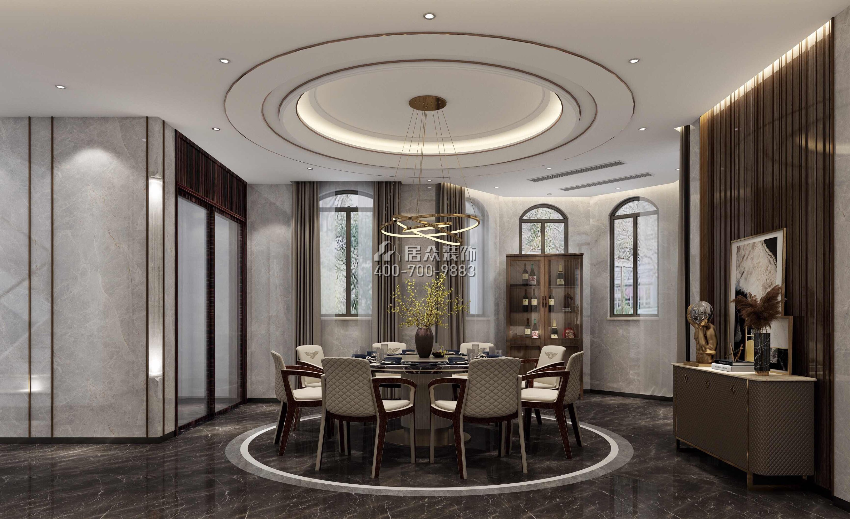 江畔豪庭800平方米现代简约风格别墅户型餐厅装修效果图