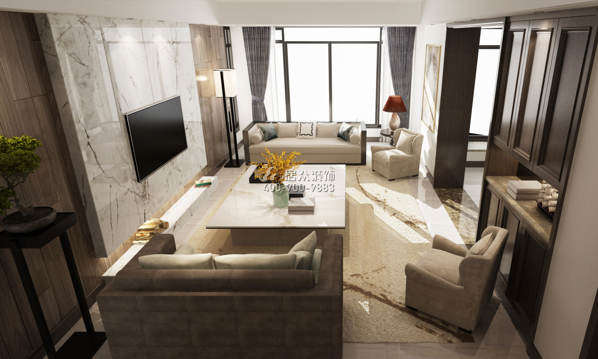 天源星城132平方米现代简约风格平层户型客厅装修效果图