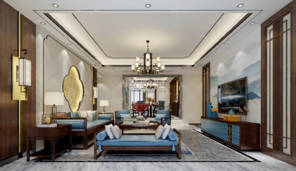 鹭栖湖200平方米中式风格平层户型客厅装修效果图
