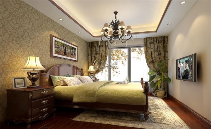 星湖尚景苑178平方米美式風格平層戶型臥室裝修效果圖