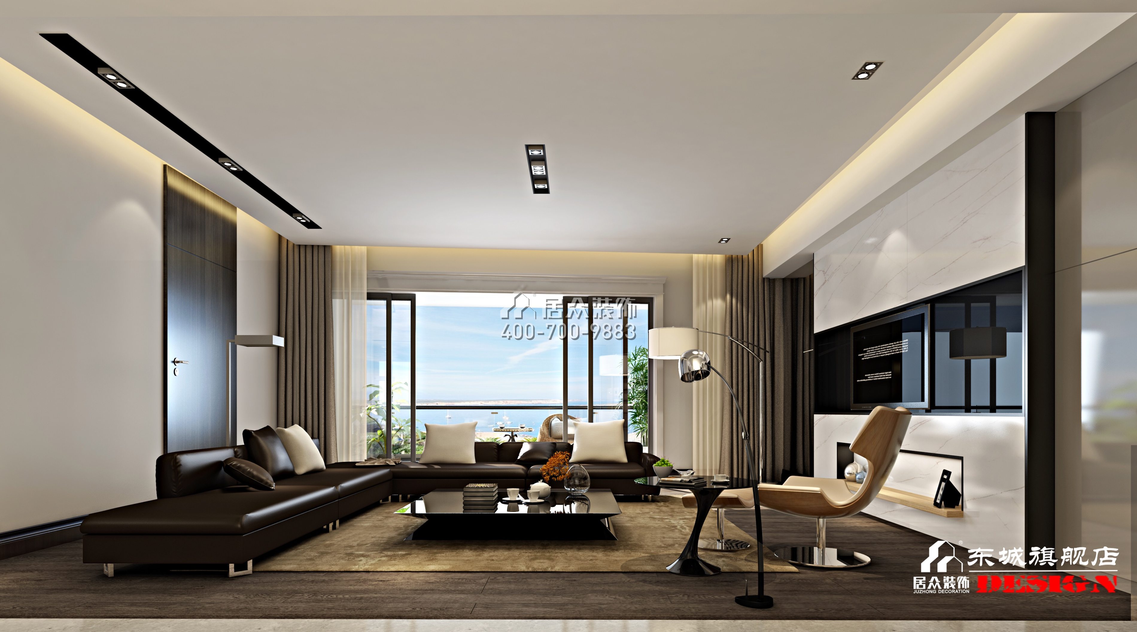 北辰定江洋180平方米现代简约风格平层户型客厅装修效果图