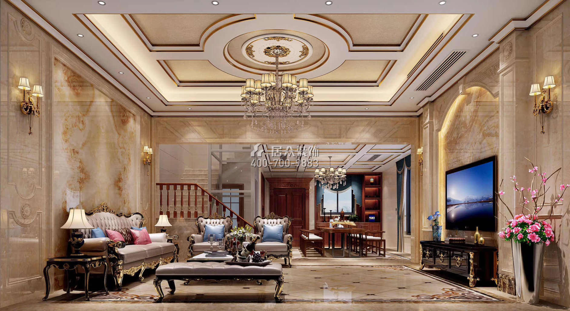 华桂园220平方米欧式风格别墅户型客厅装修效果图