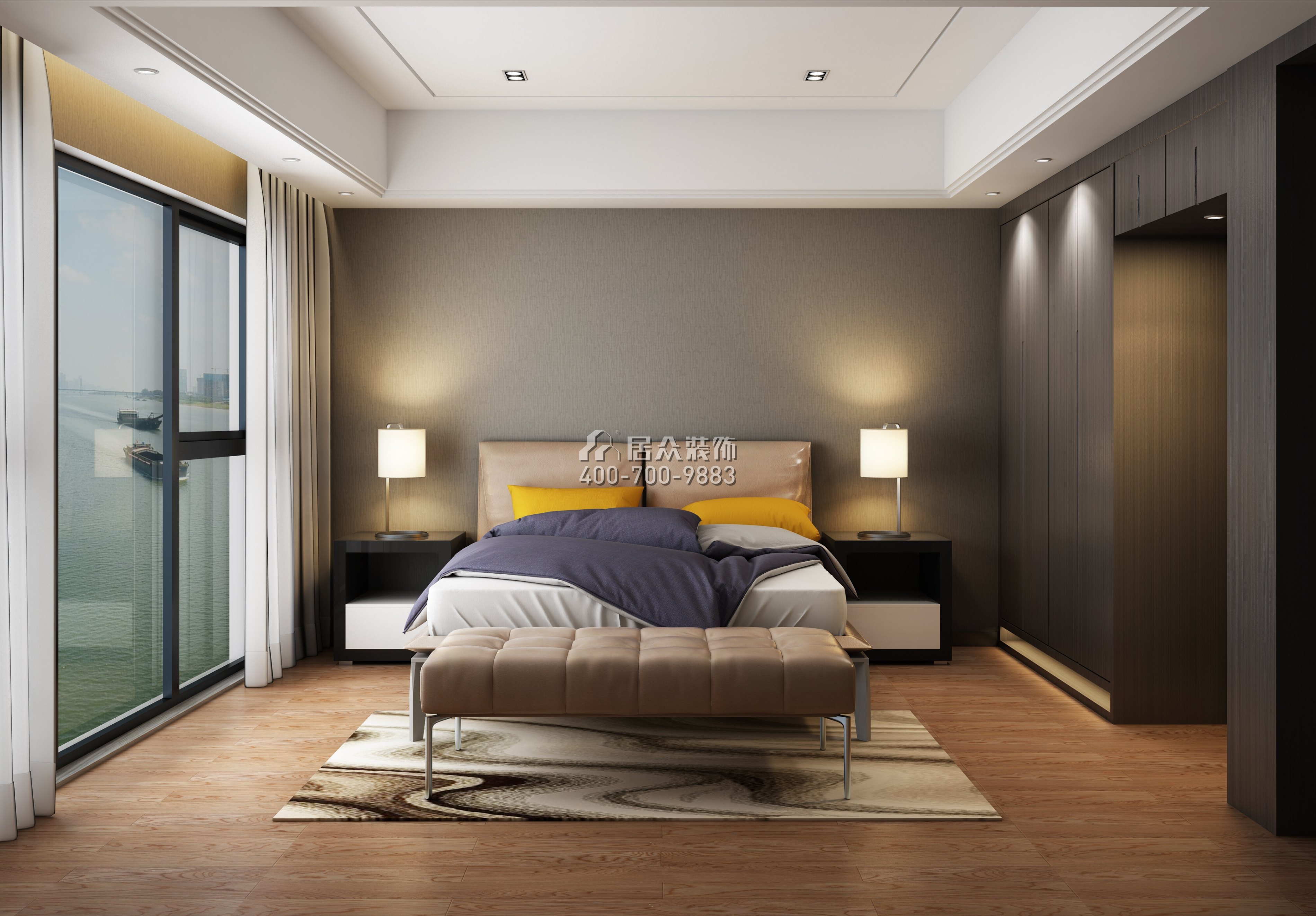 北辰定江洋249平方米现代简约风格平层户型卧室装修效果图