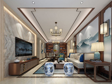 海印长城二期120平方米中式风格平层户型客厅装修效果图