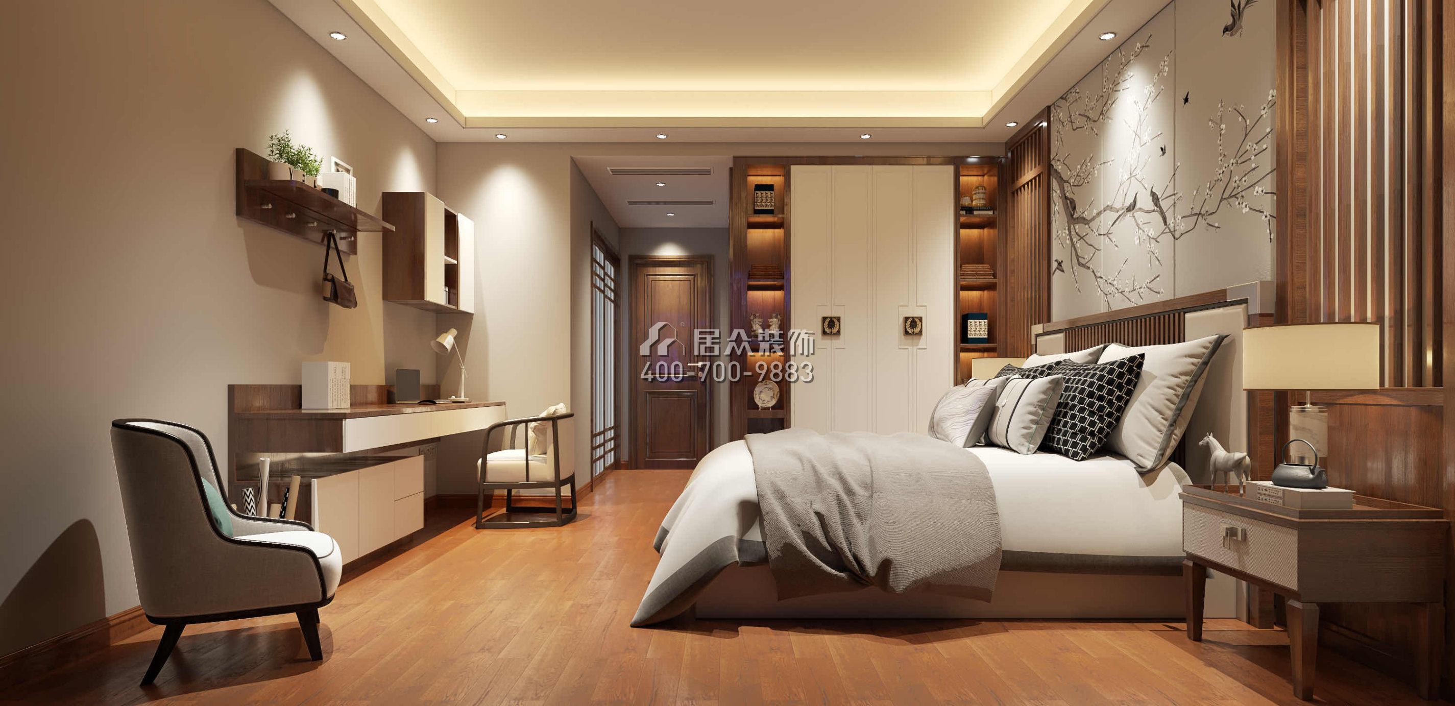 華發峰景灣216平方米中式風格平層戶型臥室裝修效果圖