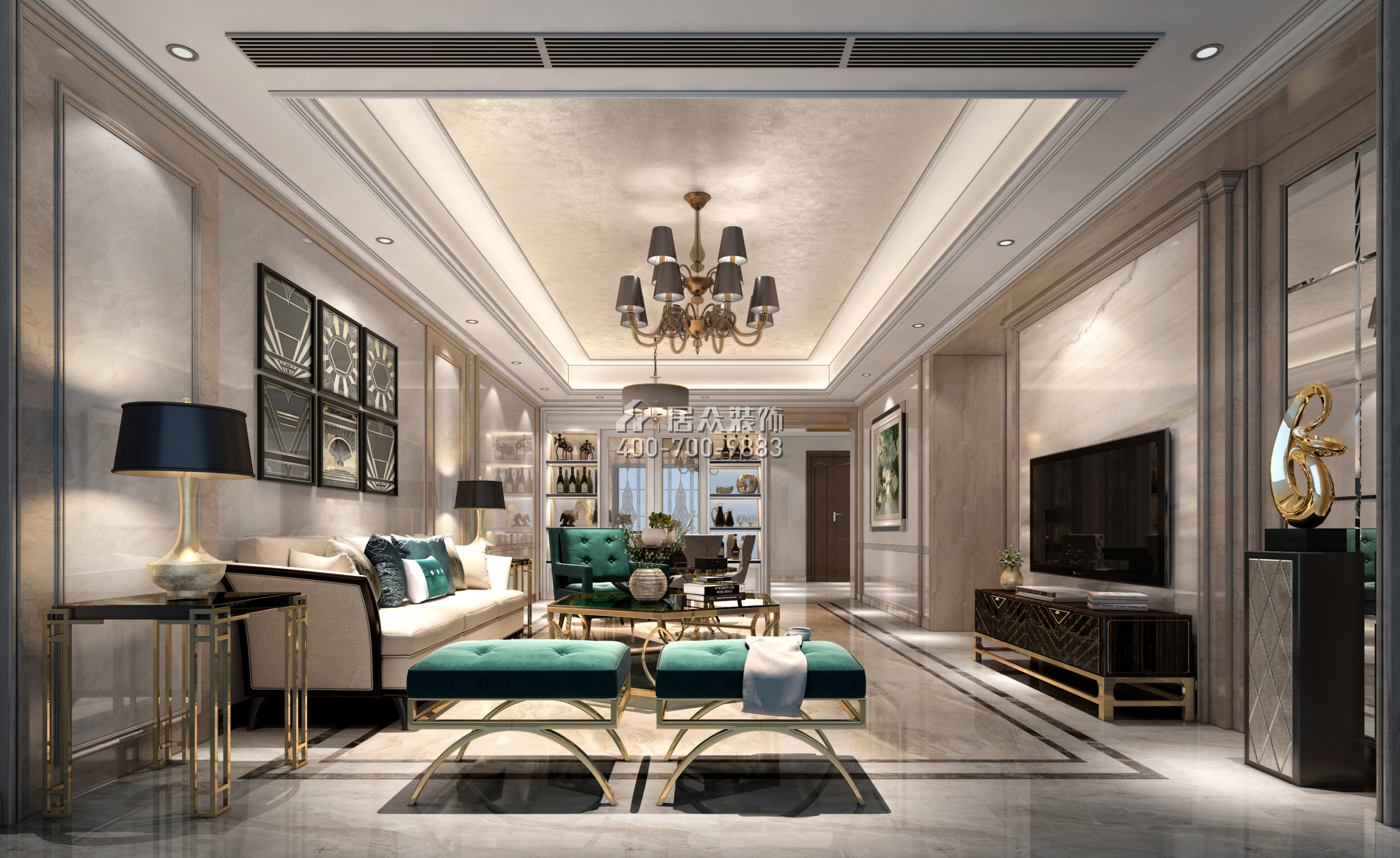 华晖云门127平方米欧式风格平层户型客厅装修效果图