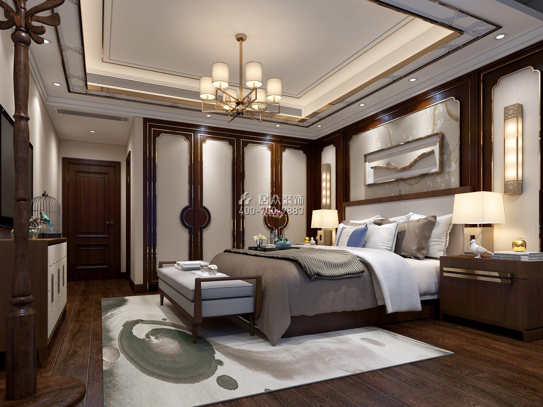 星河银湖谷180平方米中式风格平层户型卧室装修效果图