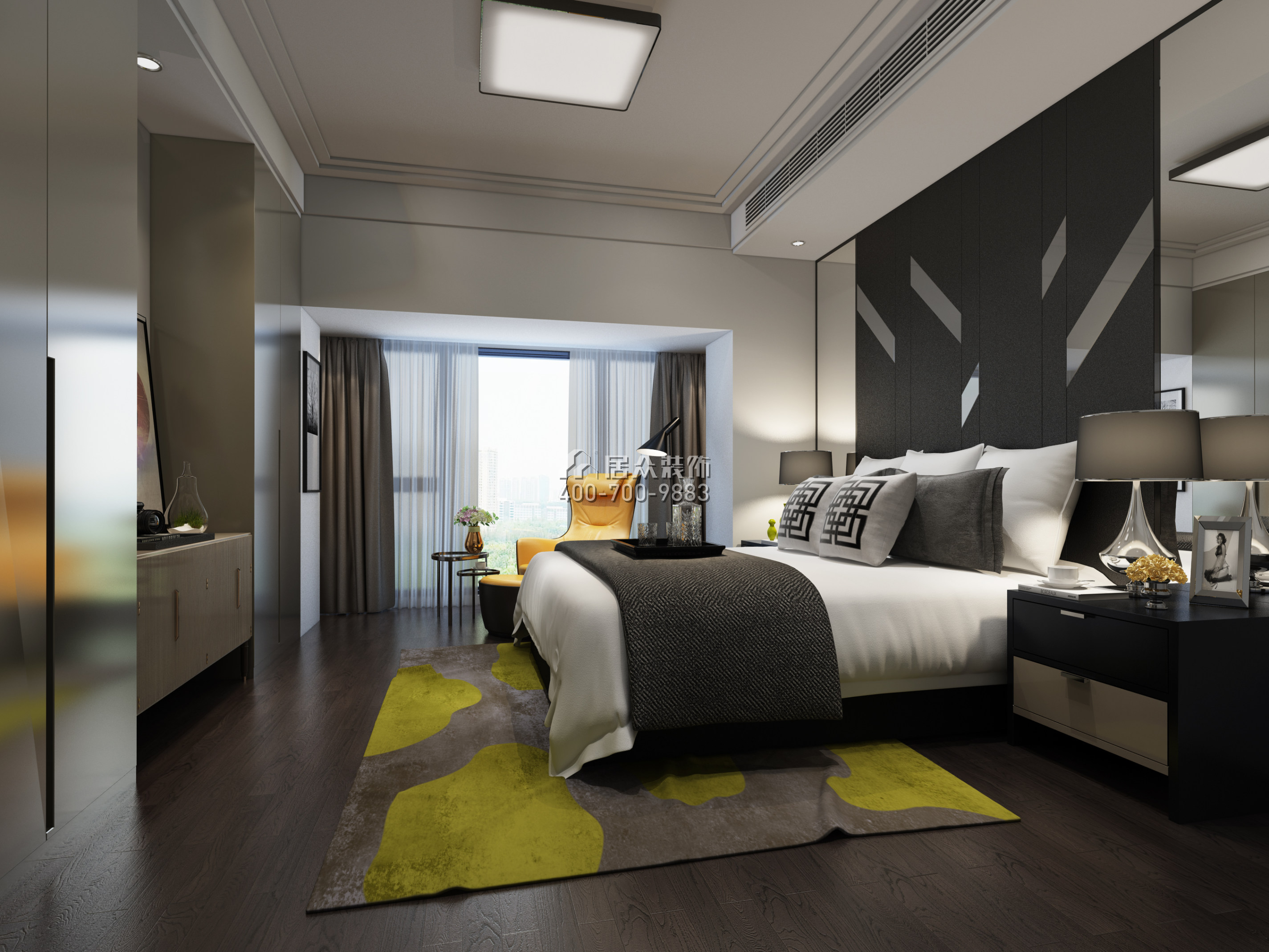 虹湾花园135平方米现代简约风格平层户型卧室装修效果图