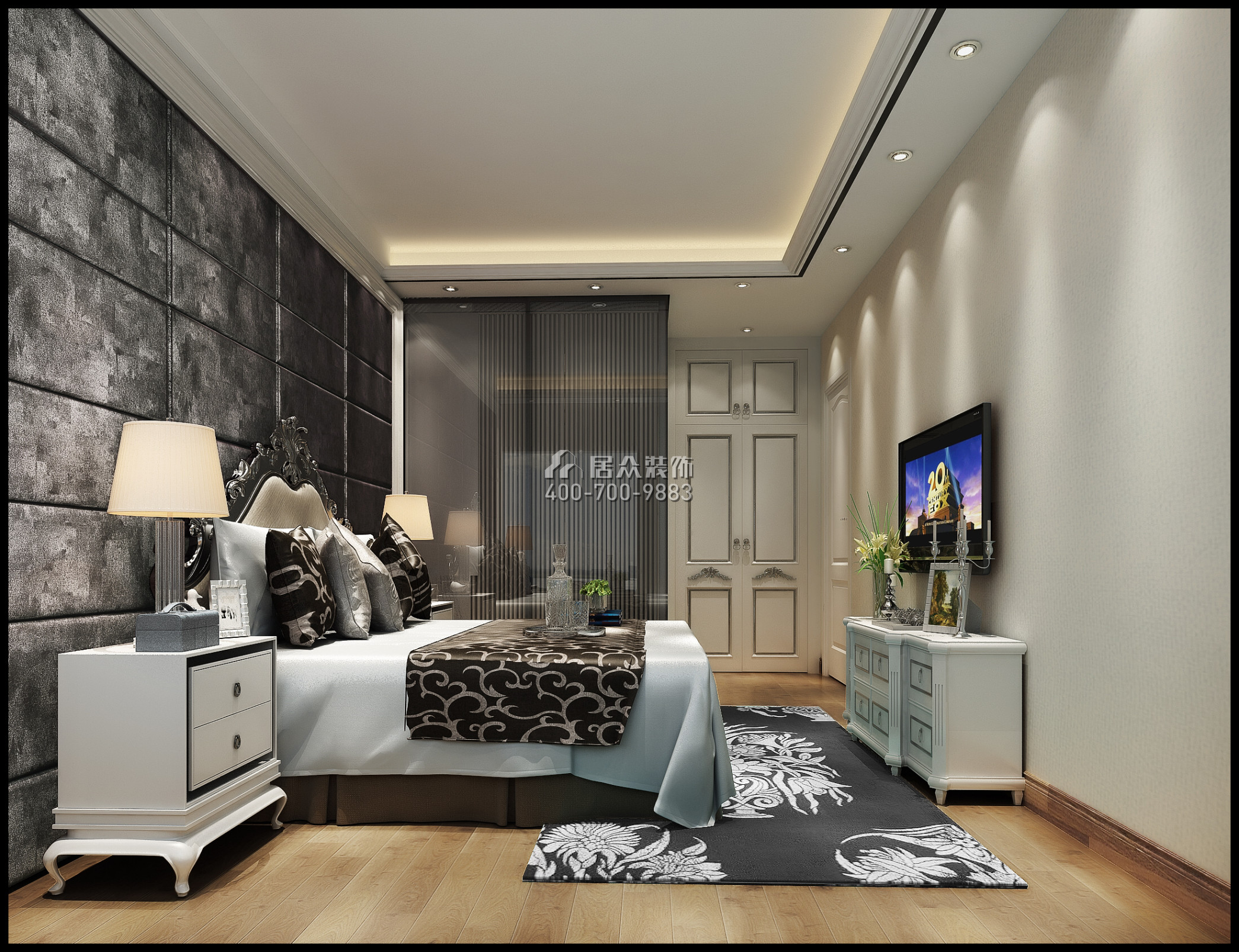 富力东山新天地120平方米欧式风格平层户型卧室装修效果图