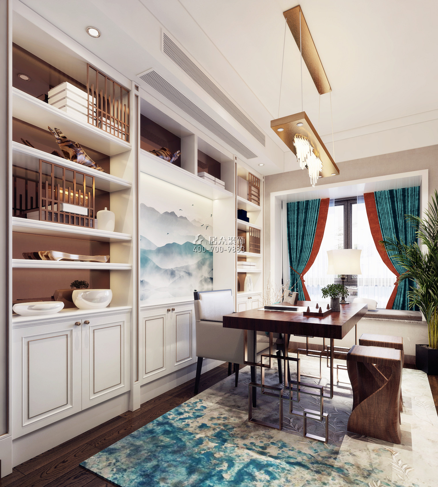 沙面新城蓝城阁180平方米中式风格平层户型茶室装修效果图