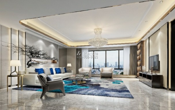 美的君蘭江山410平方米現代簡約風格平層戶型客廳裝修效果圖