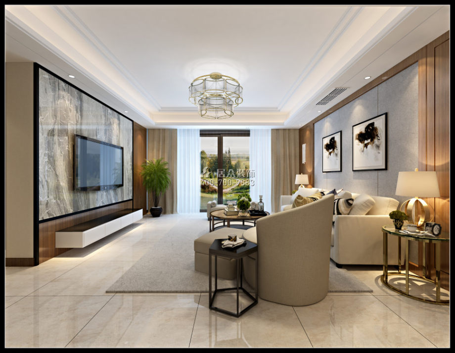 博林天瑞花园一期240平方米现代简约风格平层户型客厅装修效果图