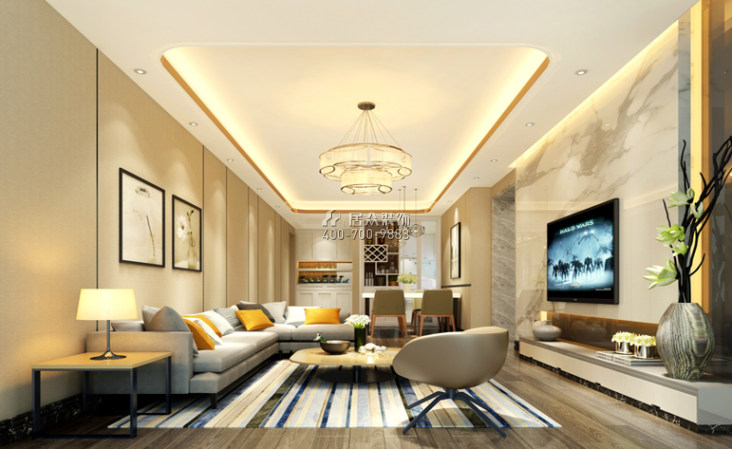 保利天汇95平方米现代简约风格平层户型客厅装修效果图