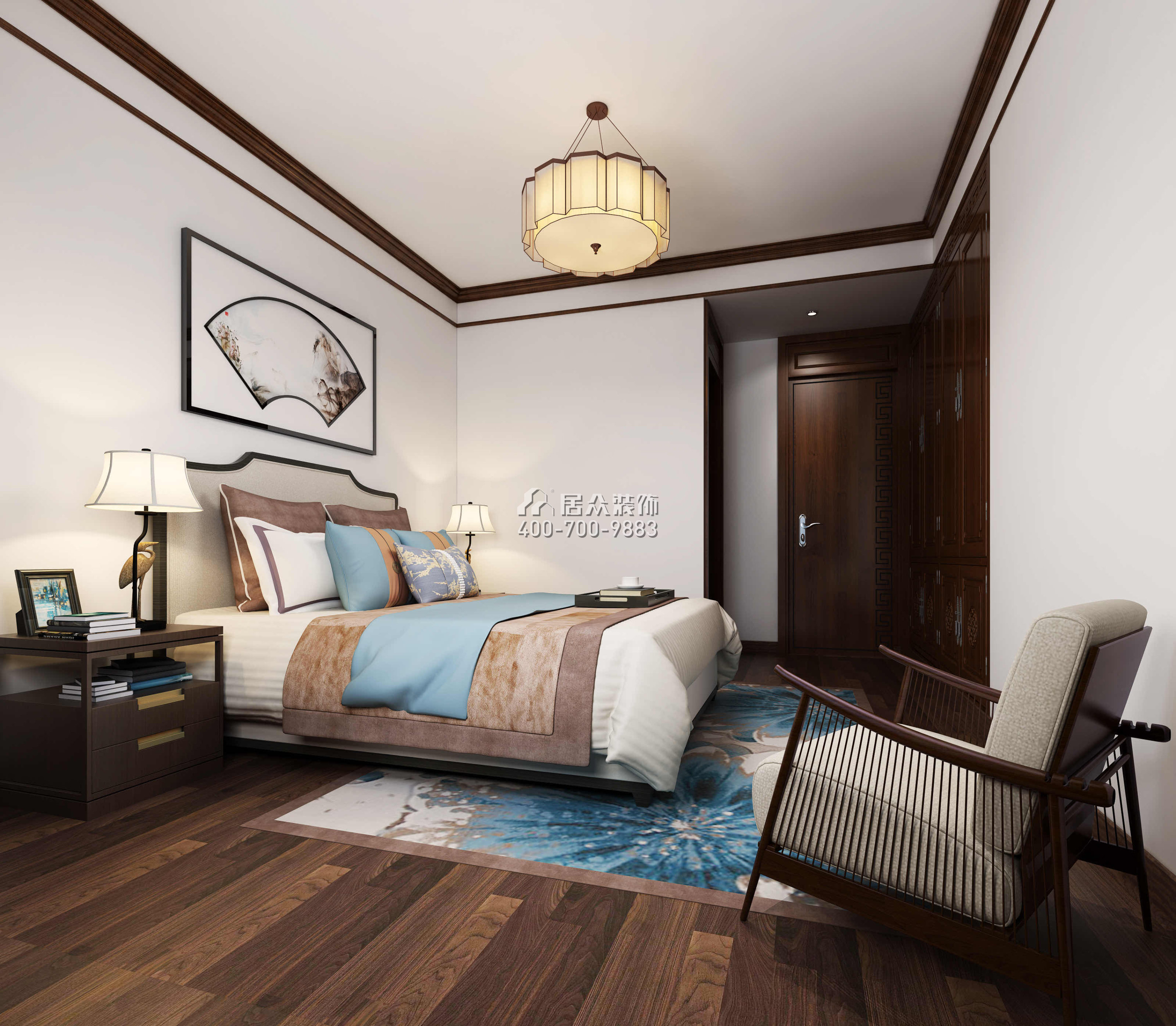 御景龙湖130平方米中式风格平层户型卧室装修效果图