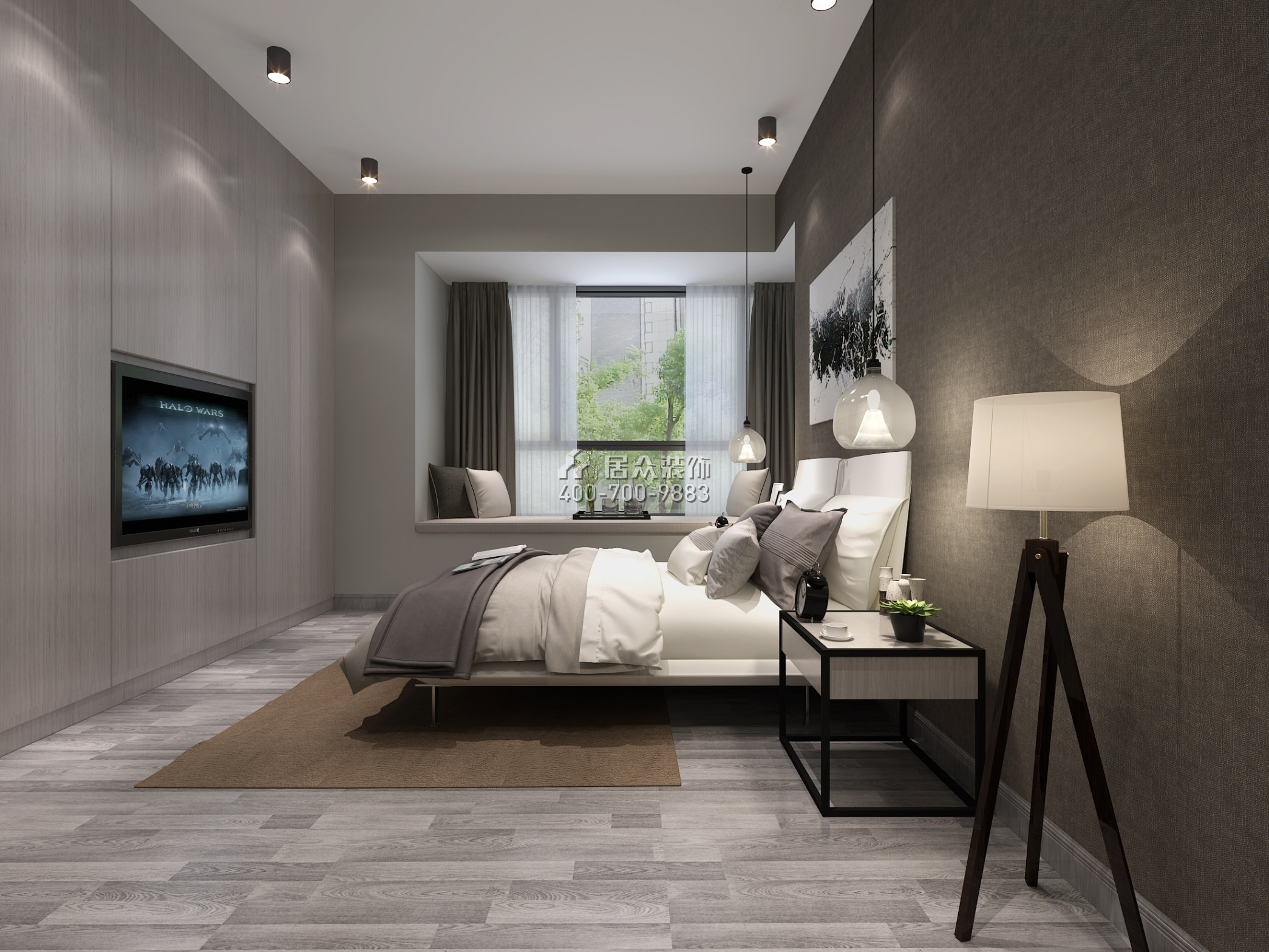 天悦湾143平方米现代简约风格平层户型卧室kok电竞平台效果图