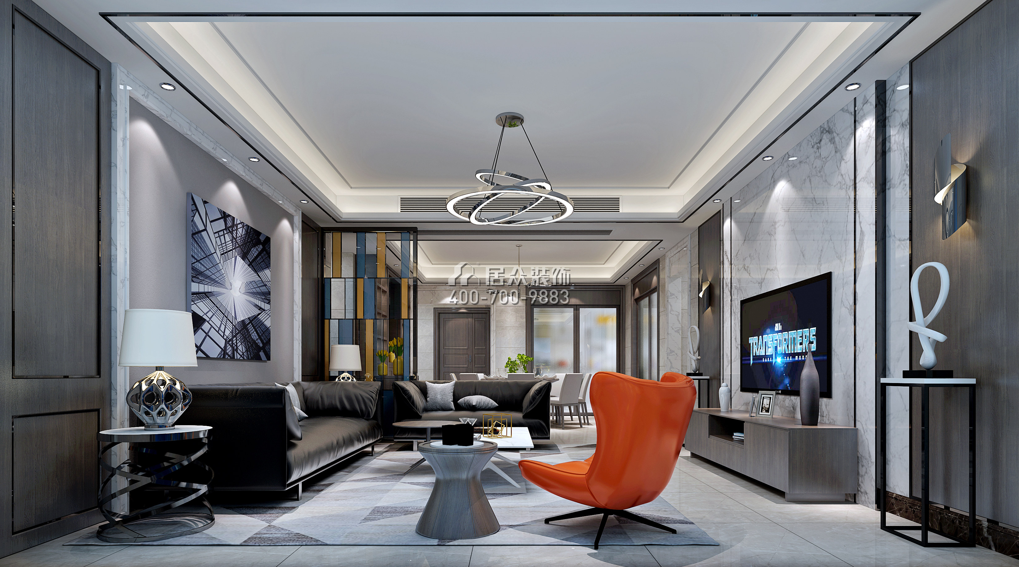 隆生文岭西堤140平方米现代简约风格平层户型客厅装修效果图