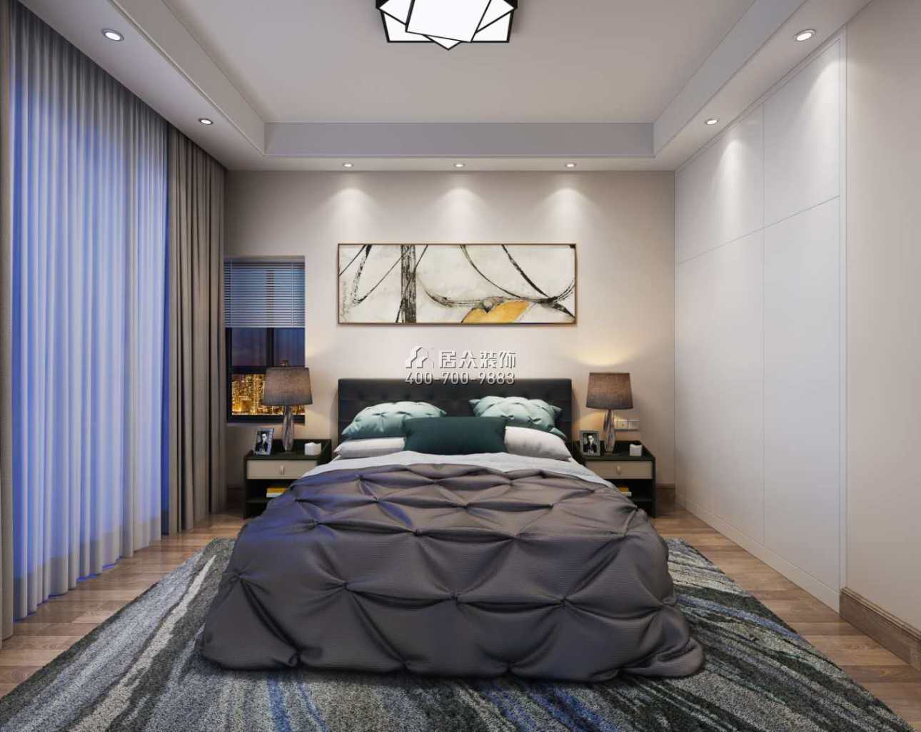 蔚蓝海岸三期110平方米现代简约风格平层户型卧室装修效果图