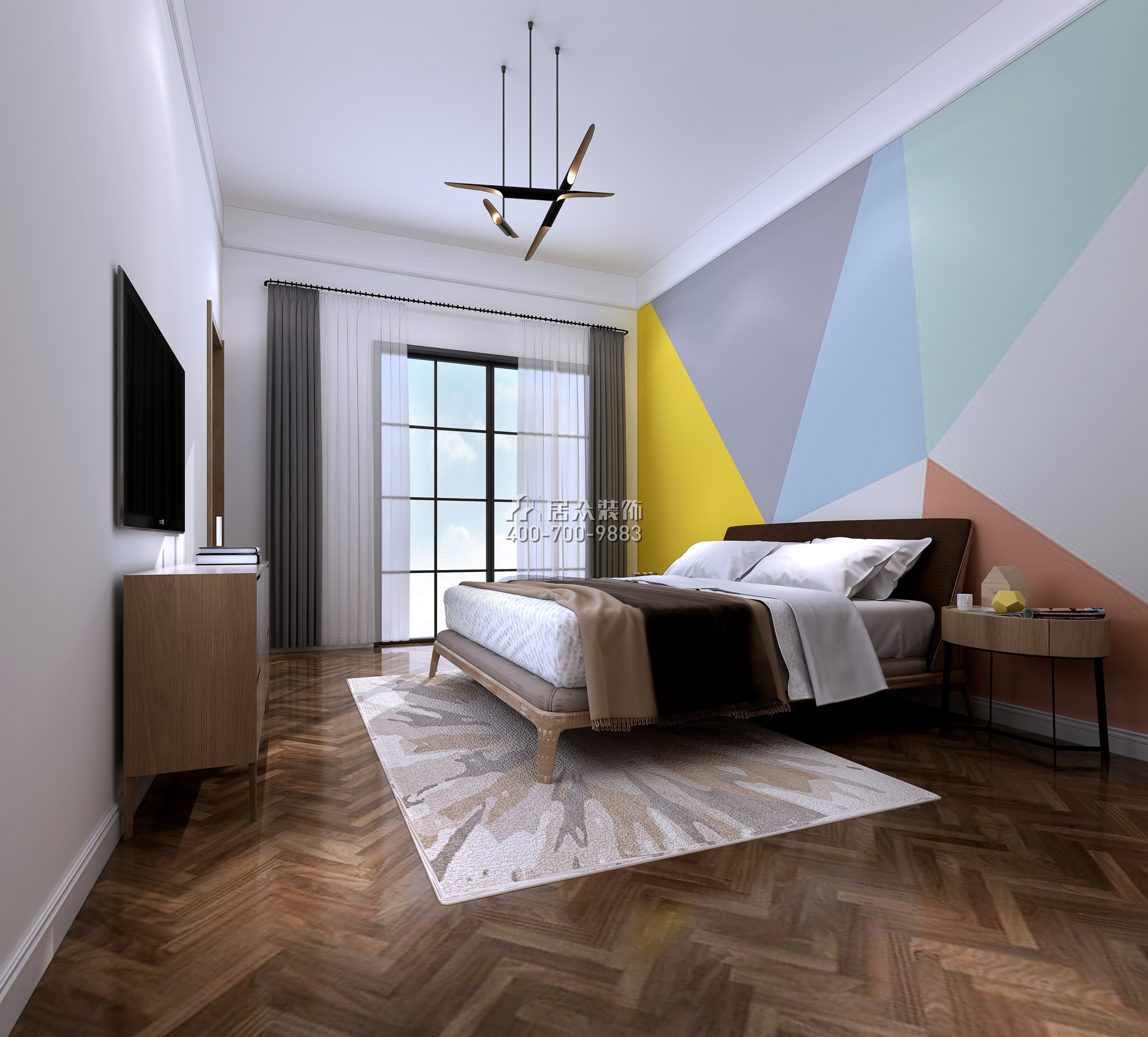 五矿哈施塔特260平方米现代简约风格别墅户型卧室装修效果图