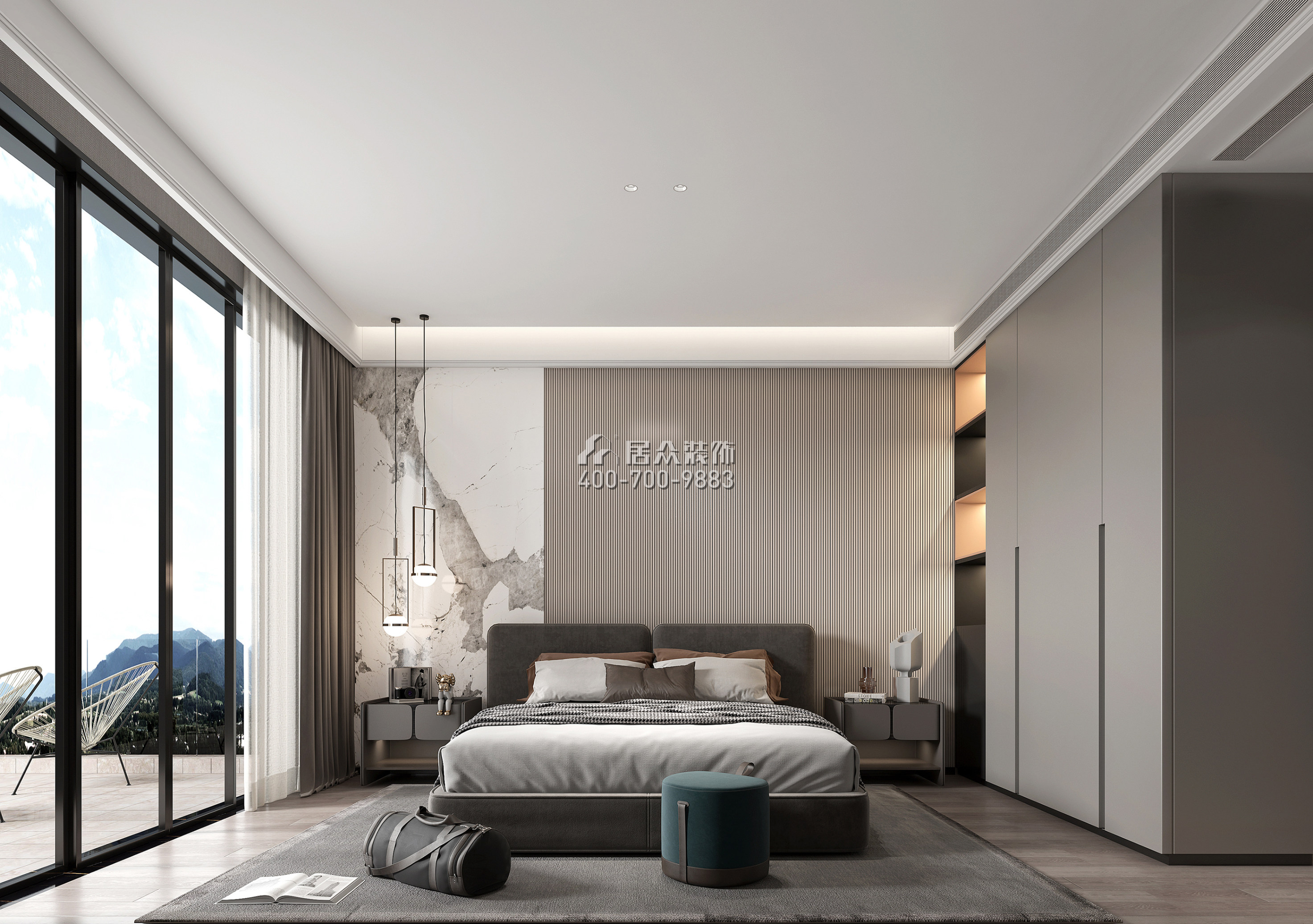 海逸豪庭900平方米现代简约风格别墅户型卧室装修效果图