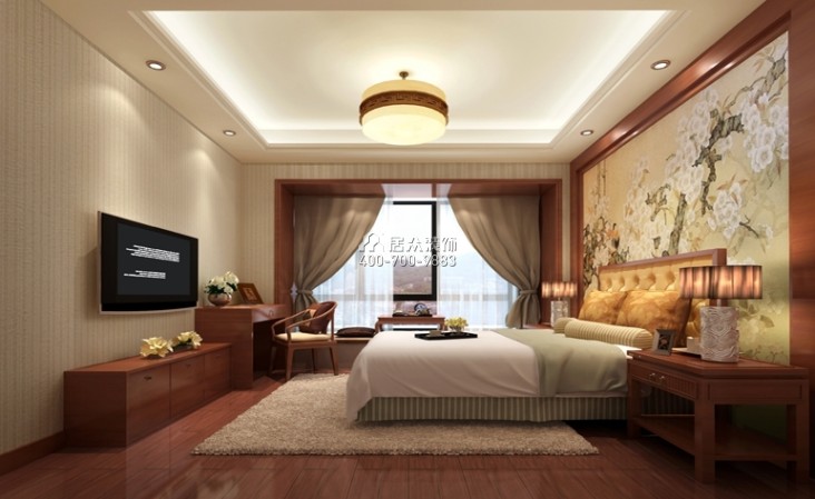 中洲中央公园190平方米中式风格平层户型卧室装修效果图