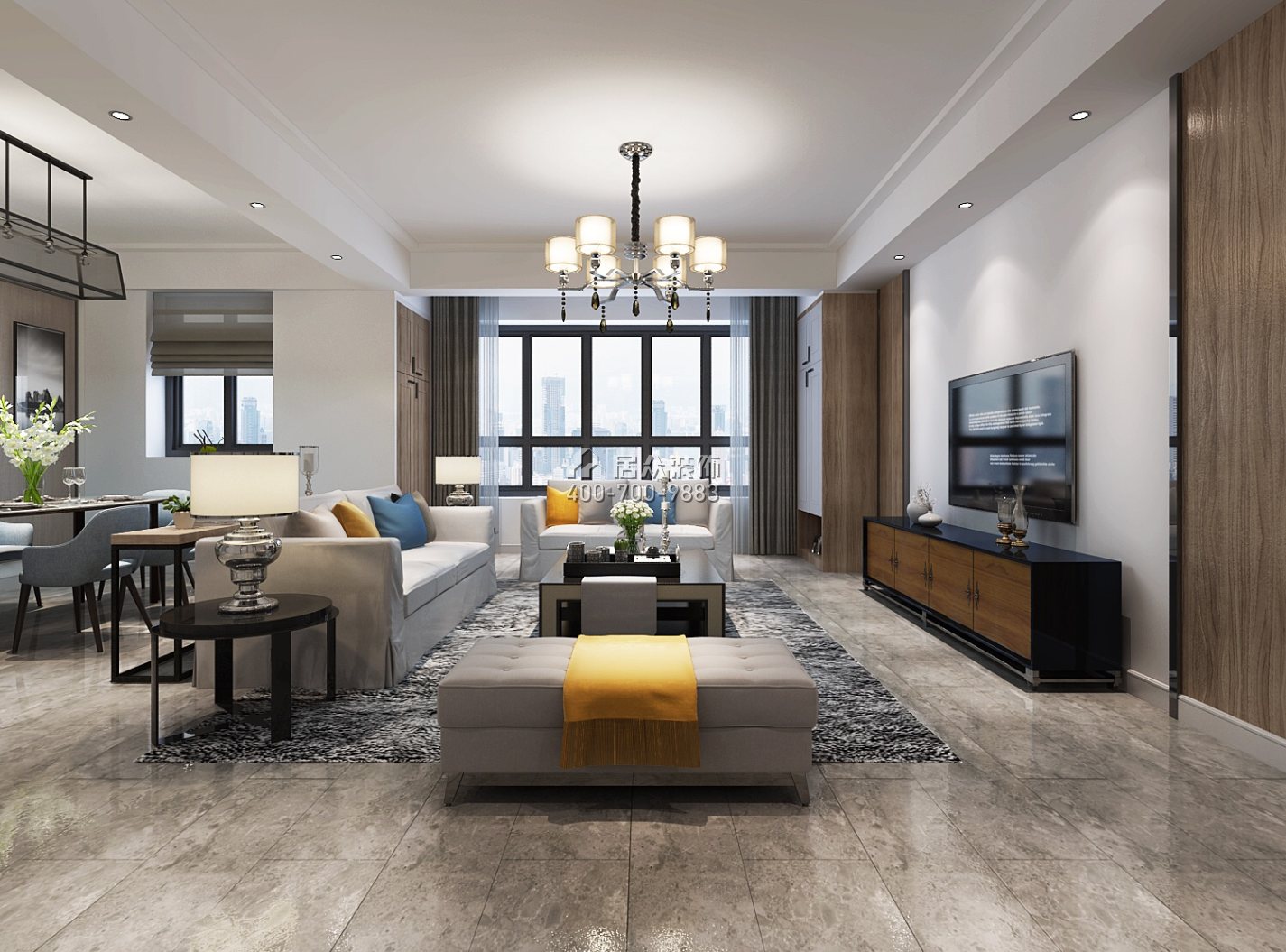 紫御華庭130平方米現代簡約風格平層戶型客廳裝修效果圖
