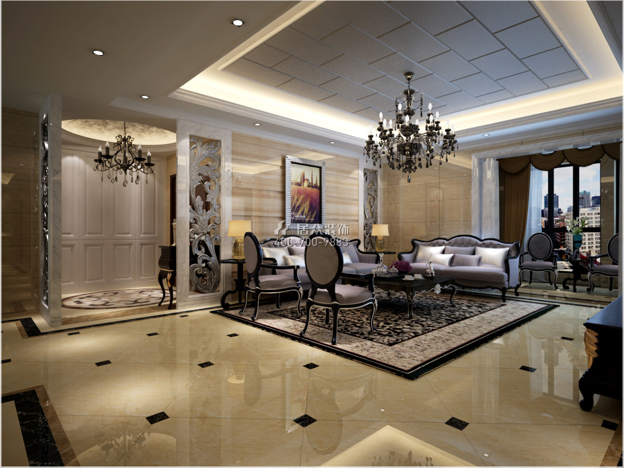 第六都226平方米新古典風格平層戶型客廳裝修效果圖
