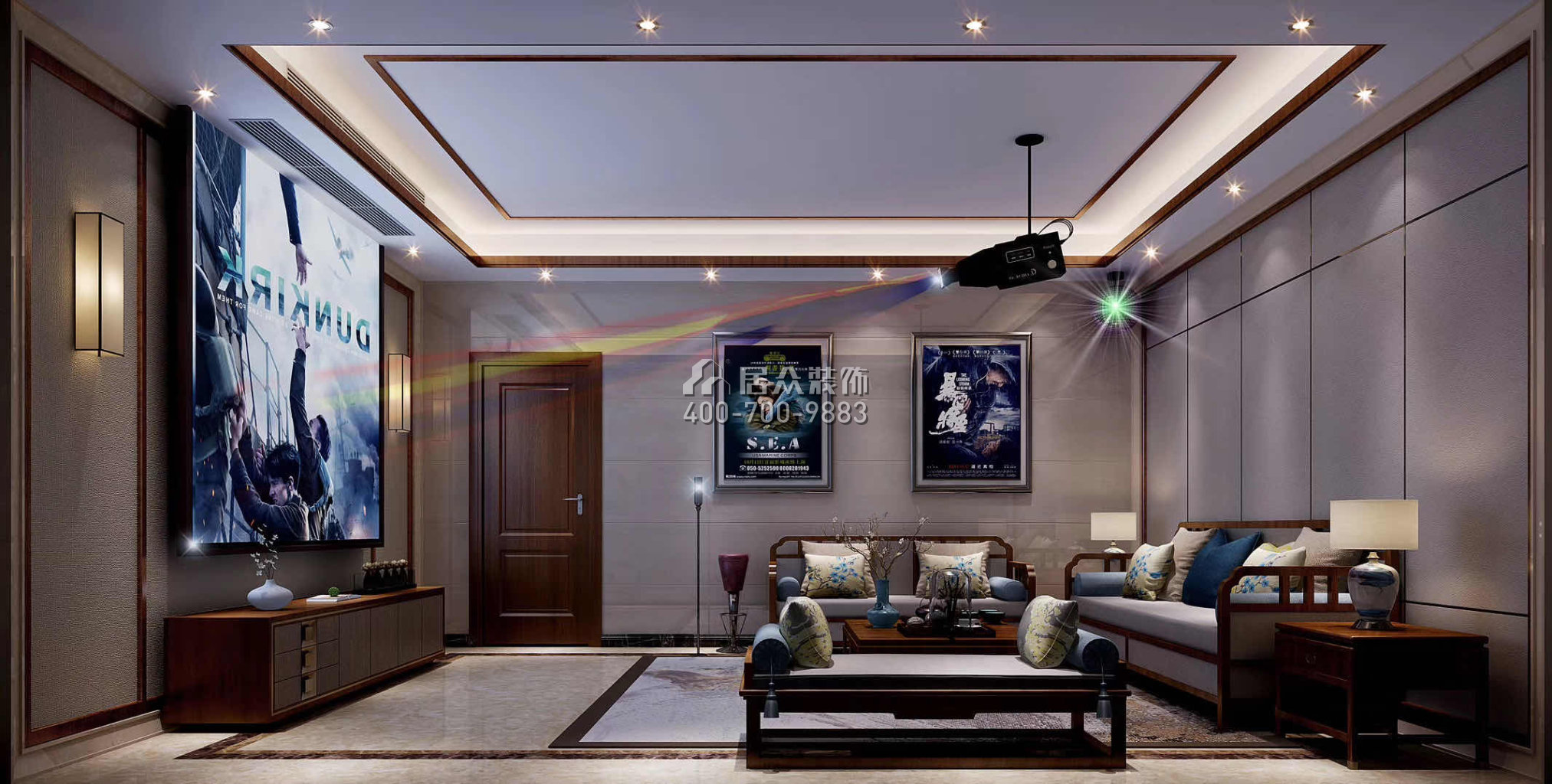 华桂园330平方米中式风格别墅户型家庭影院装修效果图