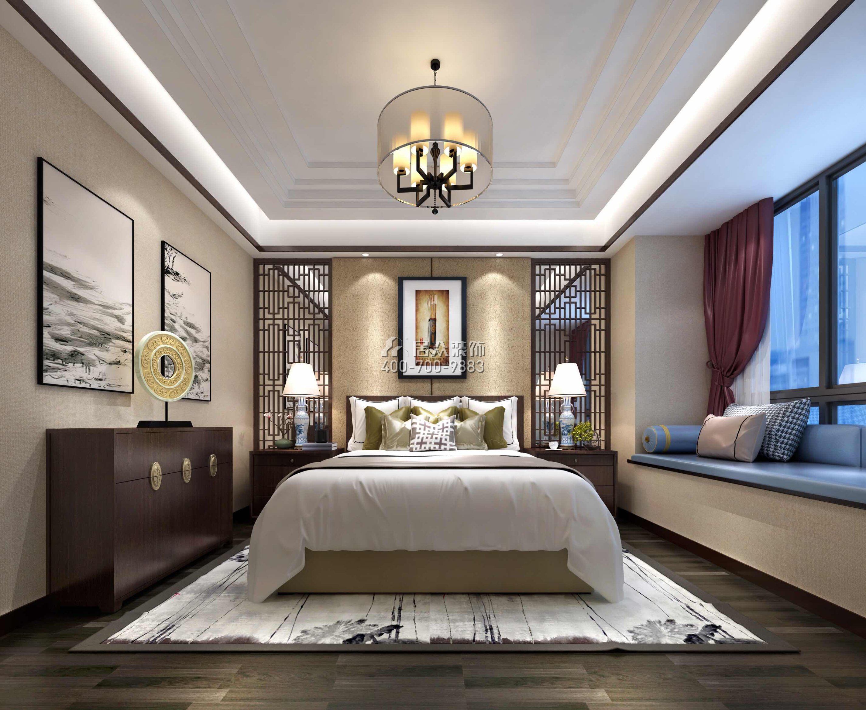 山語清暉二期226平方米中式風格平層戶型臥室裝修效果圖
